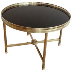 Maison Baguès, Neoclassical Style Round Brass Coffee Table with Black Lacquered