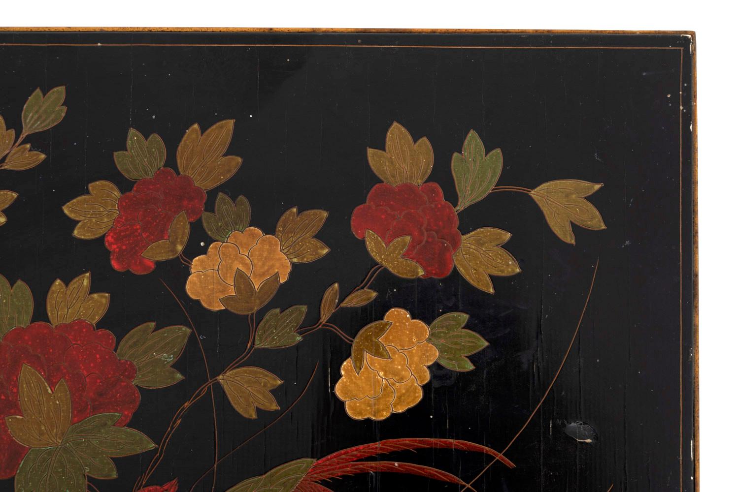 Maison Baguès, Nested Tables in Flowered Black Lacquer, 1950s 4