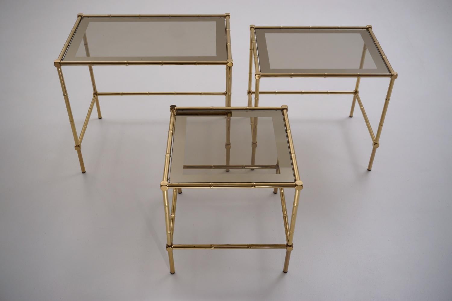 Nesting Tables Brass Bamboo and Bronze Trimmed Mirror, French 7