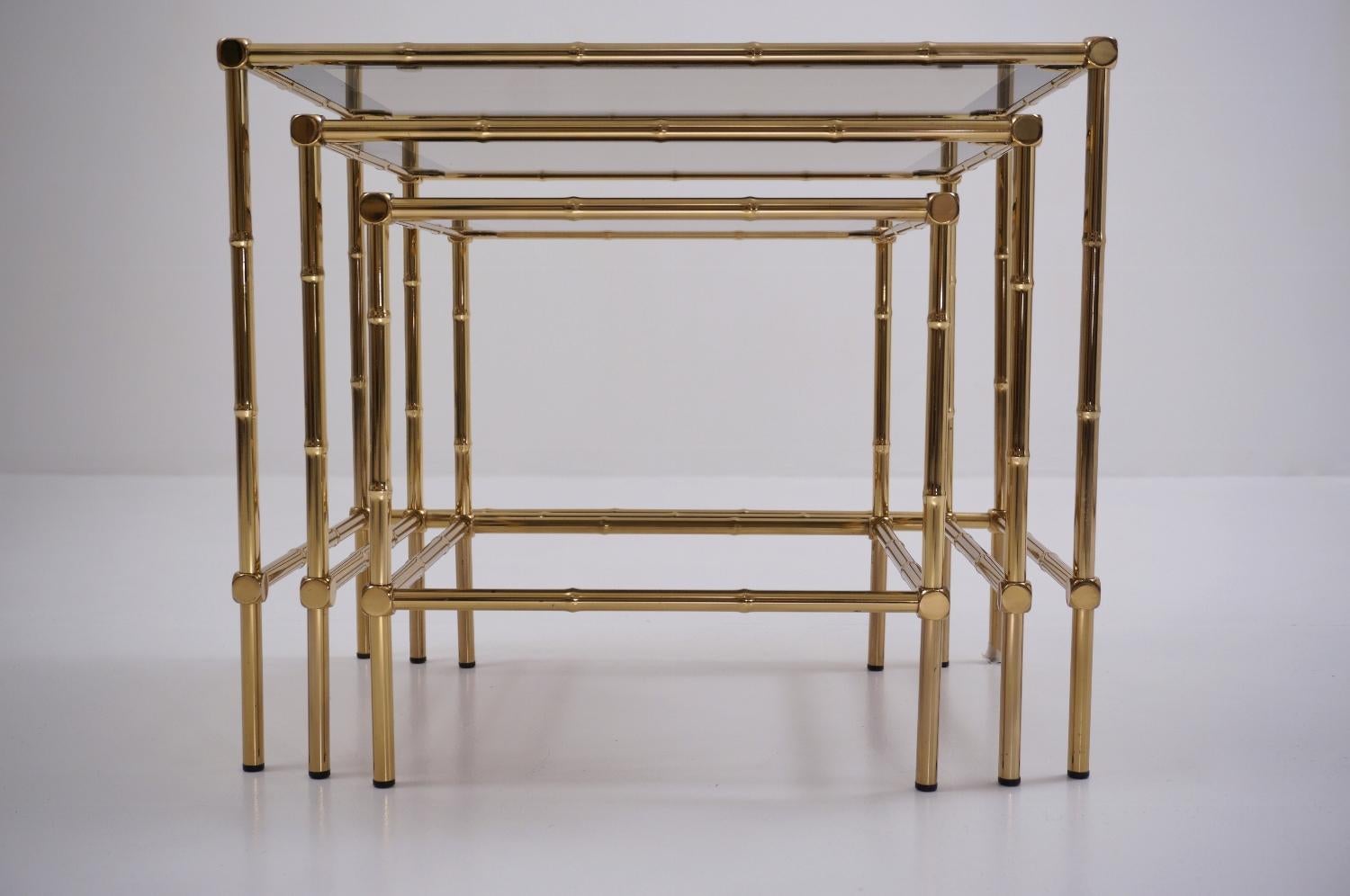 Nesting Tables Brass Bamboo and Bronze Trimmed Mirror, French 1