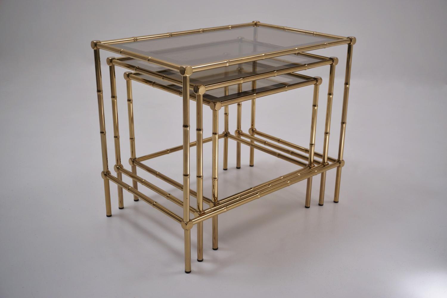 Nesting Tables Brass Bamboo and Bronze Trimmed Mirror, French 2