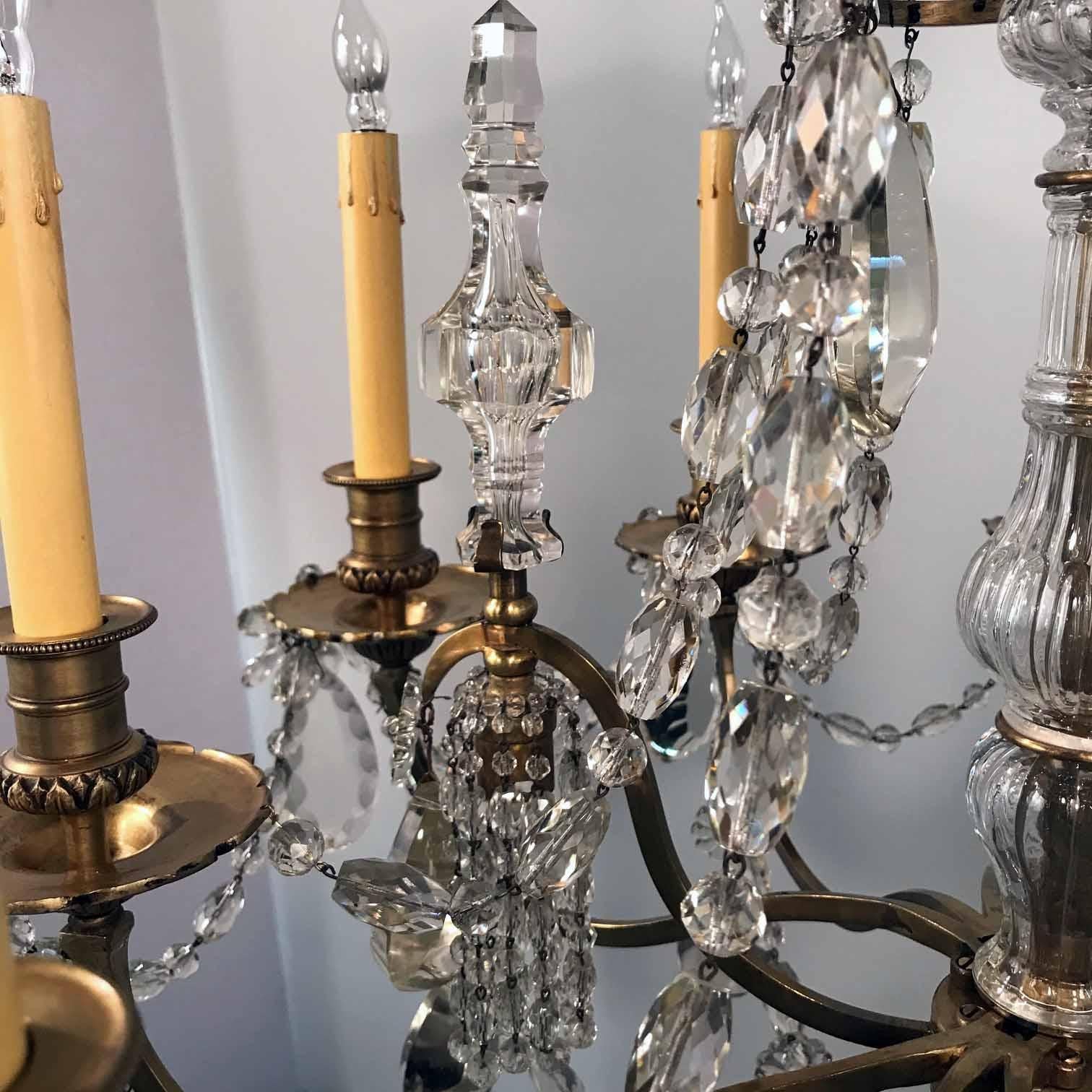 Maison Baguès Nine-Arm Bronze and Crystal Chandelier For Sale 6