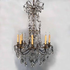 Maison Baguès Nine-Arm Bronze and Crystal Chandelier