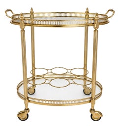 Maison Bagues Oval Brass Bar Cart, Circa 1960