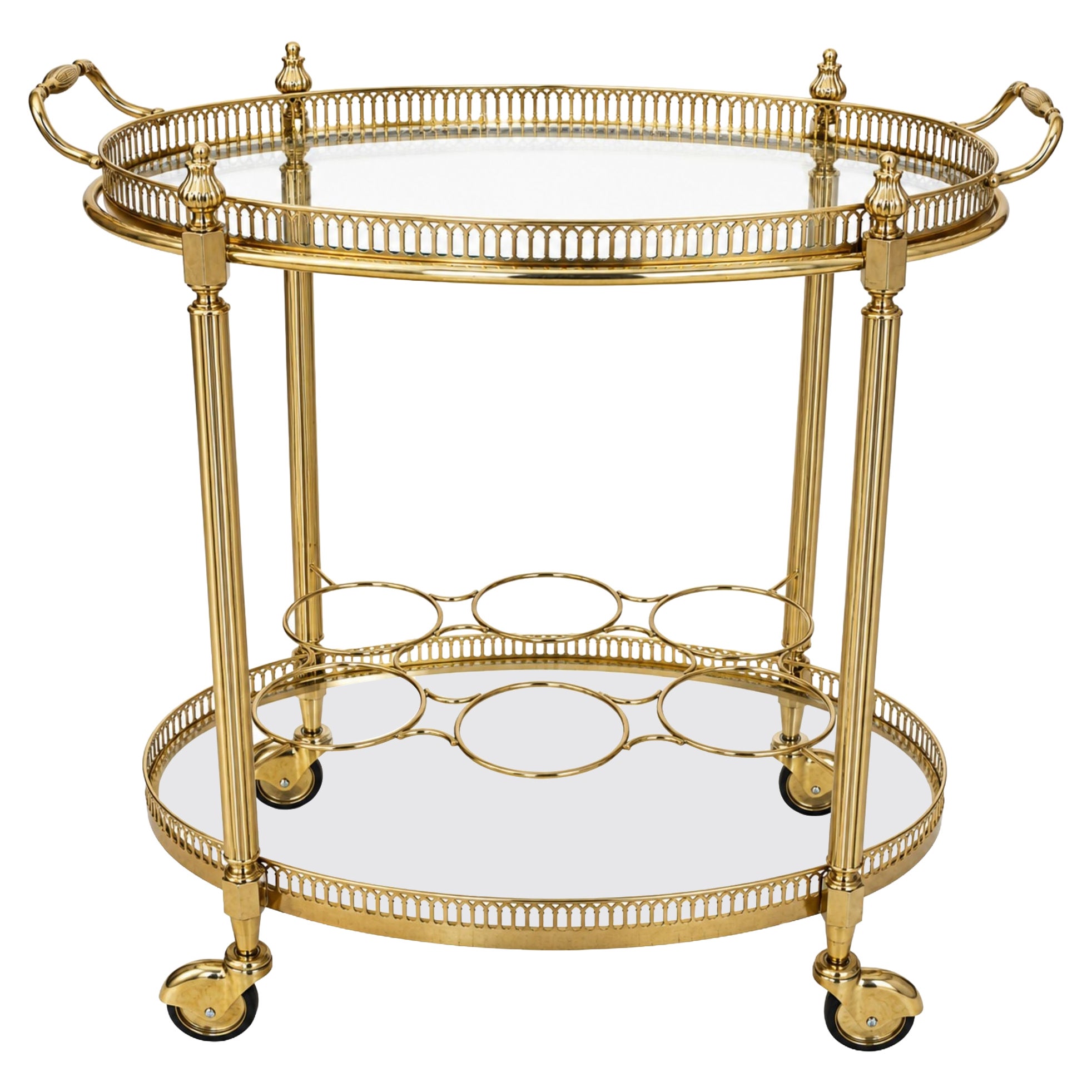 Maison Bagues Oval Brass Bar Cart, Circa 1960 For Sale