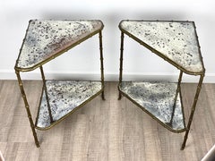 Maison Baguès Pair of Faux Bamboo Brass Mirror Nesting Corner Table France 1950s