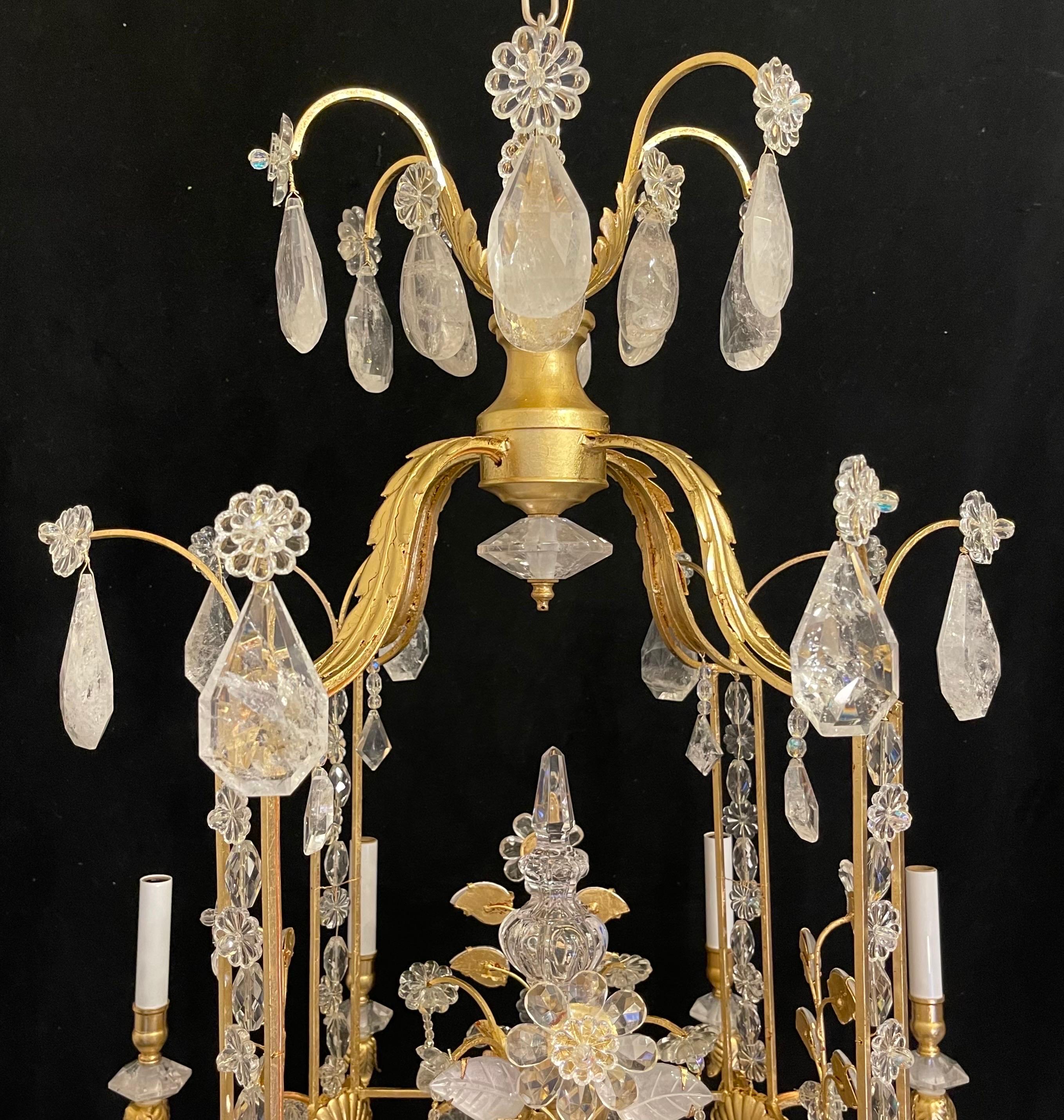 Maison Baguès Pair Louis XVI Large Rock Crystal Eight-Light Square Chandeliers In Good Condition For Sale In Roslyn, NY