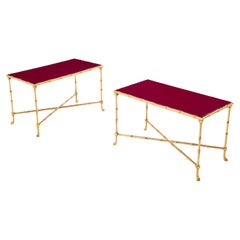 Vintage Maison Baguès pair of bamboo brass red lacquer end tables 1960s