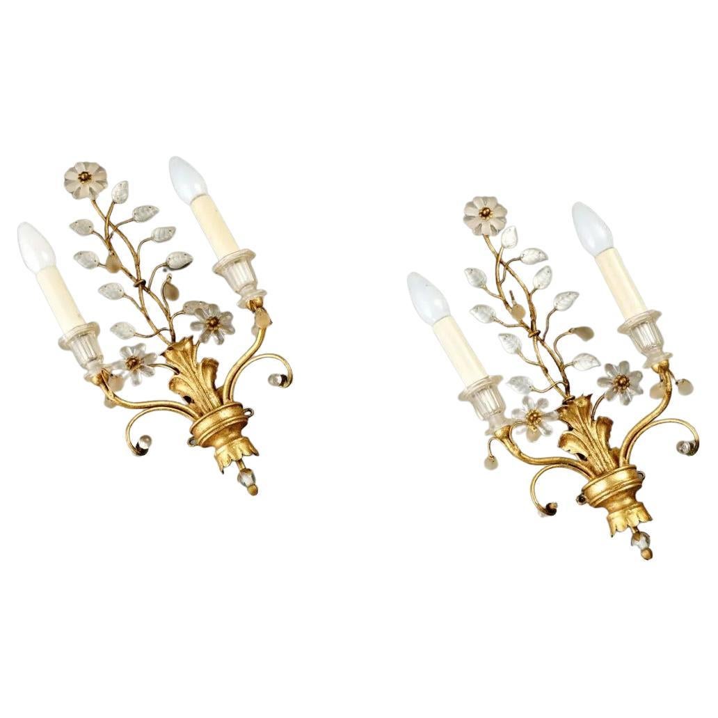 "Maison Bagues" Pair of Wall Lights in Gilded Metal and Glass / Mirror  For Sale