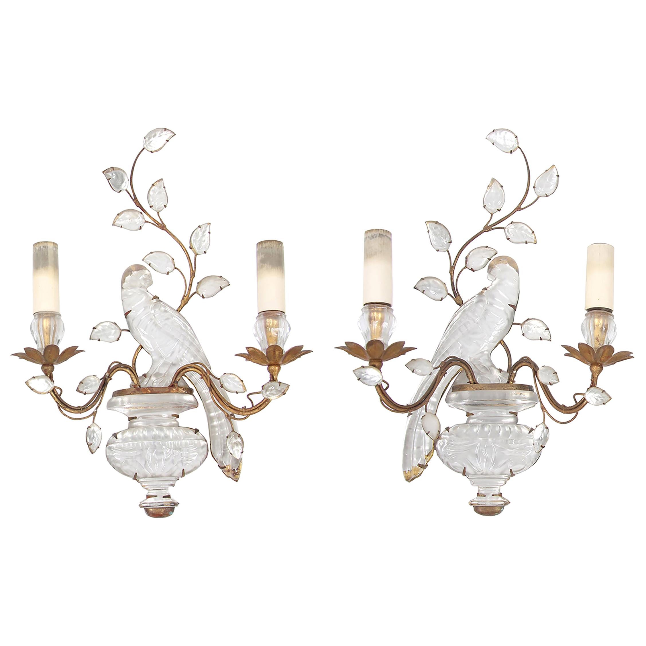Maison Baguès Pair of Wall Sconces, Iconic Parrot and Urn Design For Sale
