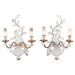 Maison Baguès Pair of Wall Sconces, Iconic Parrot and Urn Design