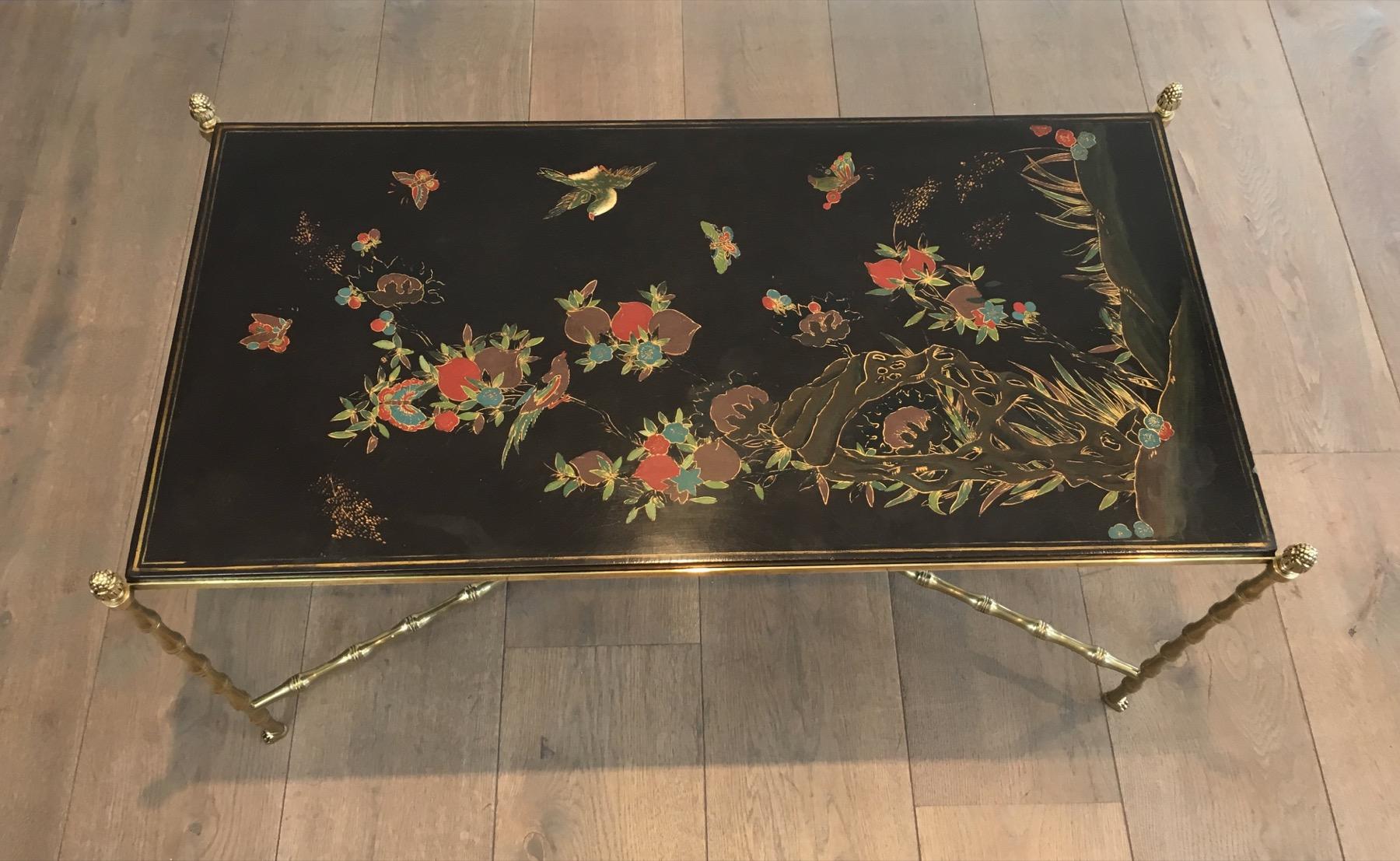 French Maison Bagués. Rare Neoclassical Bronze Coffee Table with Faux-Bambo