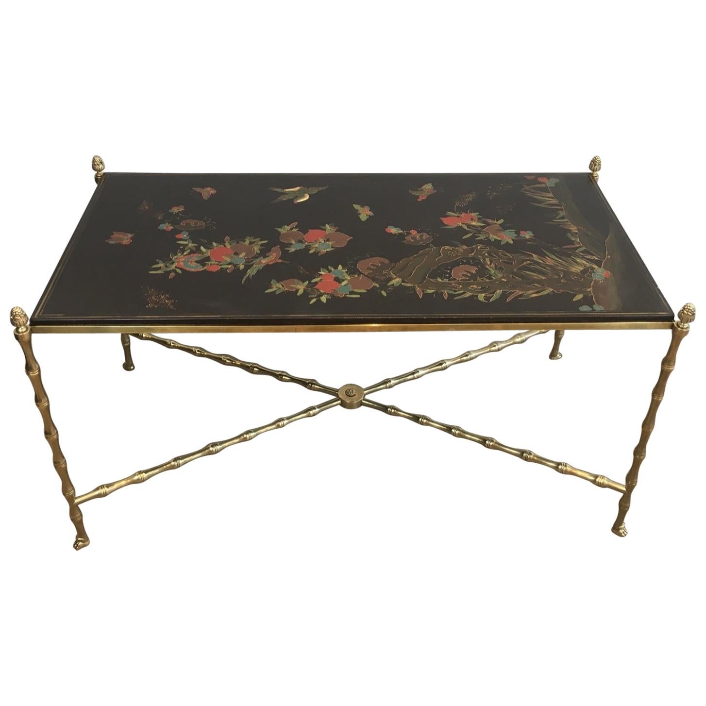 Maison Bagués. Rare Neoclassical Bronze Coffee Table with Faux-Bambo