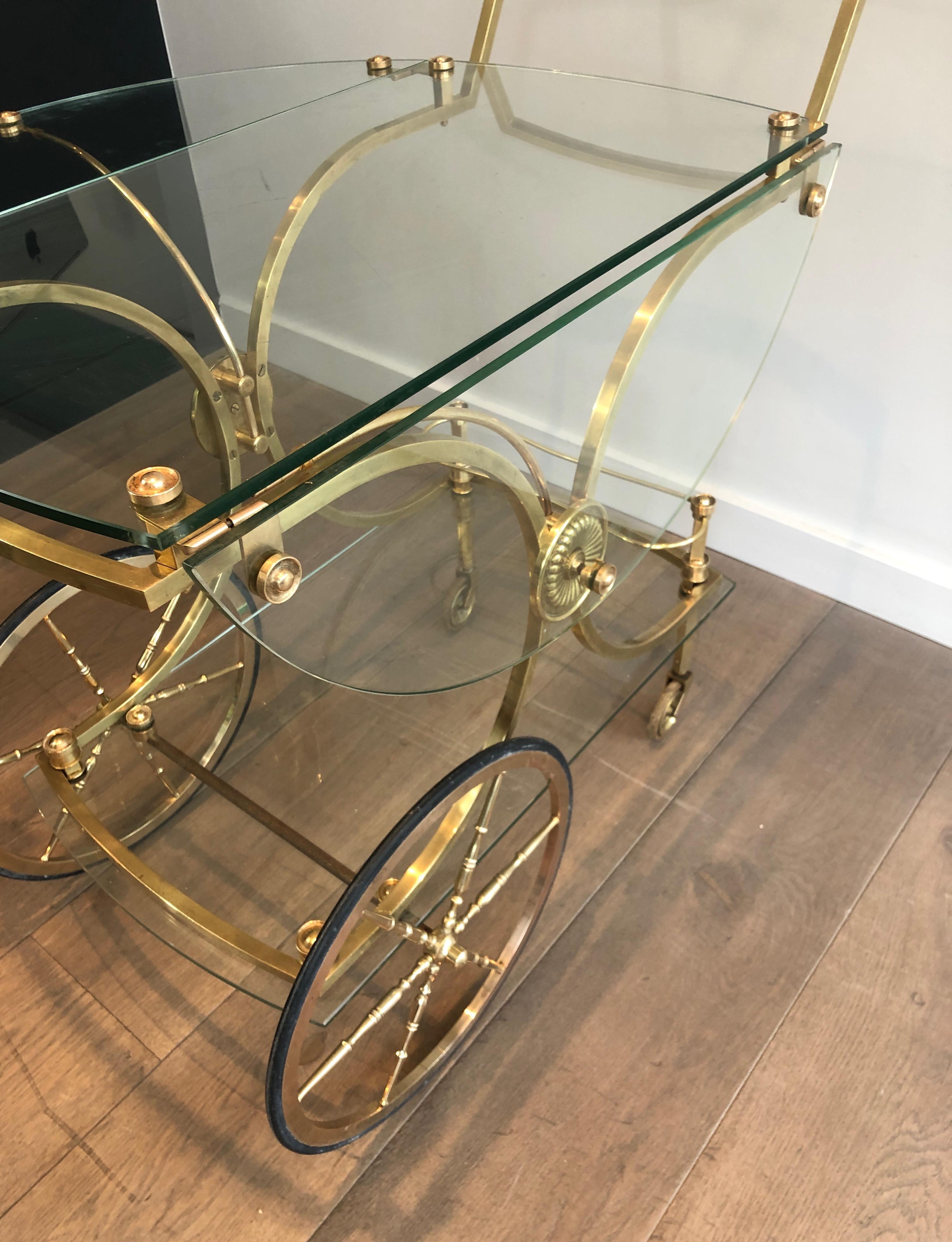 Maison Bagués, Rare Neoclassical Style Brass and Glass Drinks Trolley 4