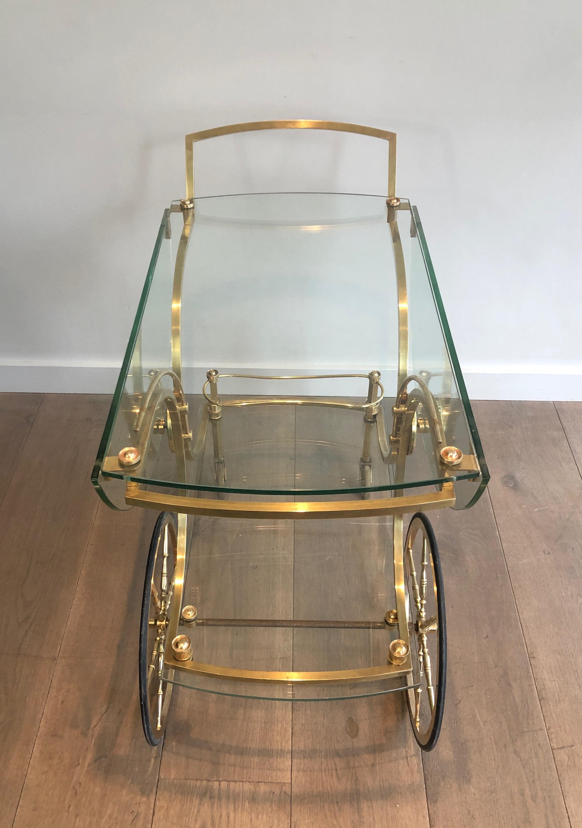 Maison Bagués, Rare Neoclassical Style Brass and Glass Drinks Trolley 6