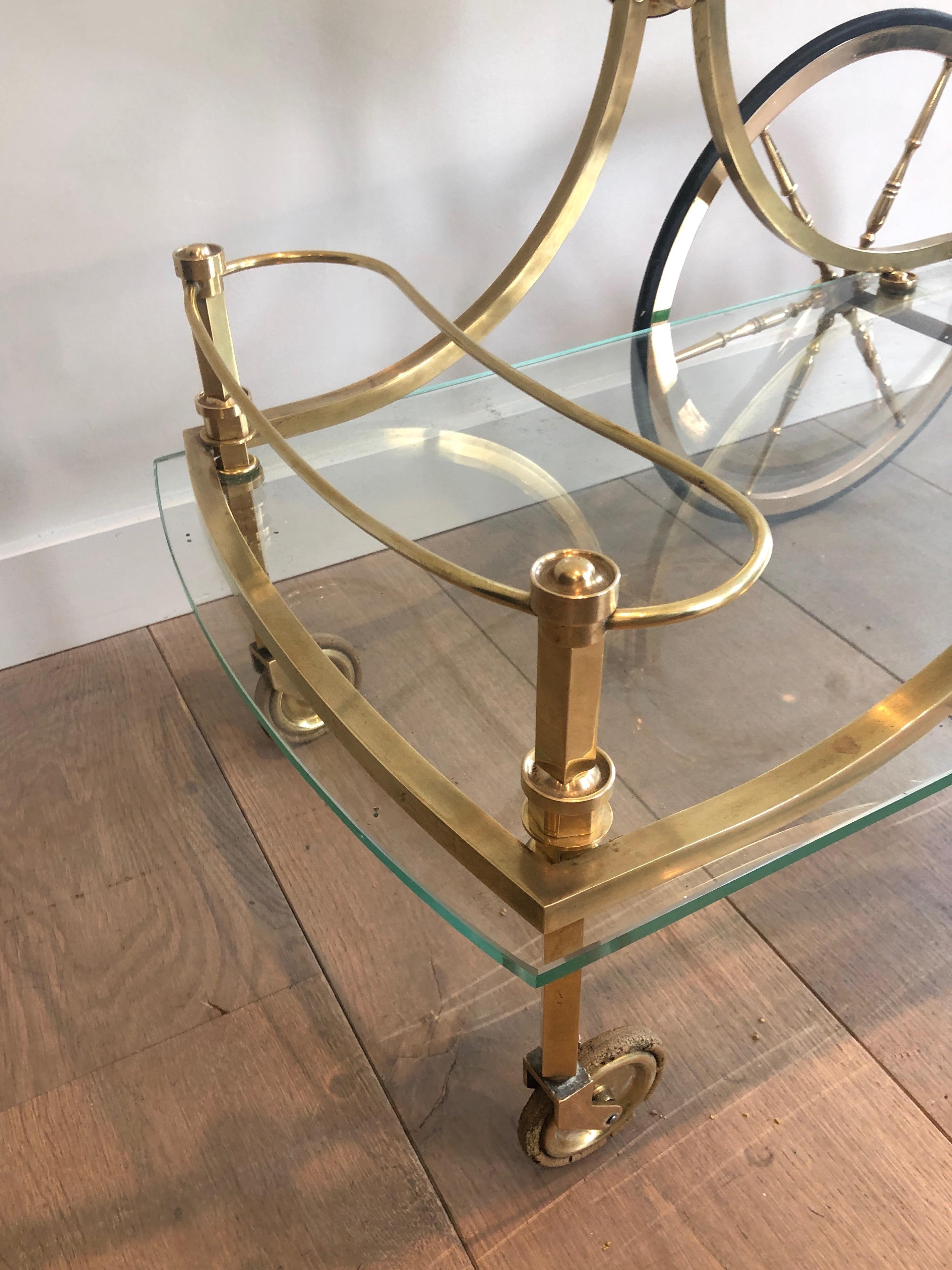 Maison Bagués, Rare Neoclassical Style Brass and Glass Drinks Trolley 9