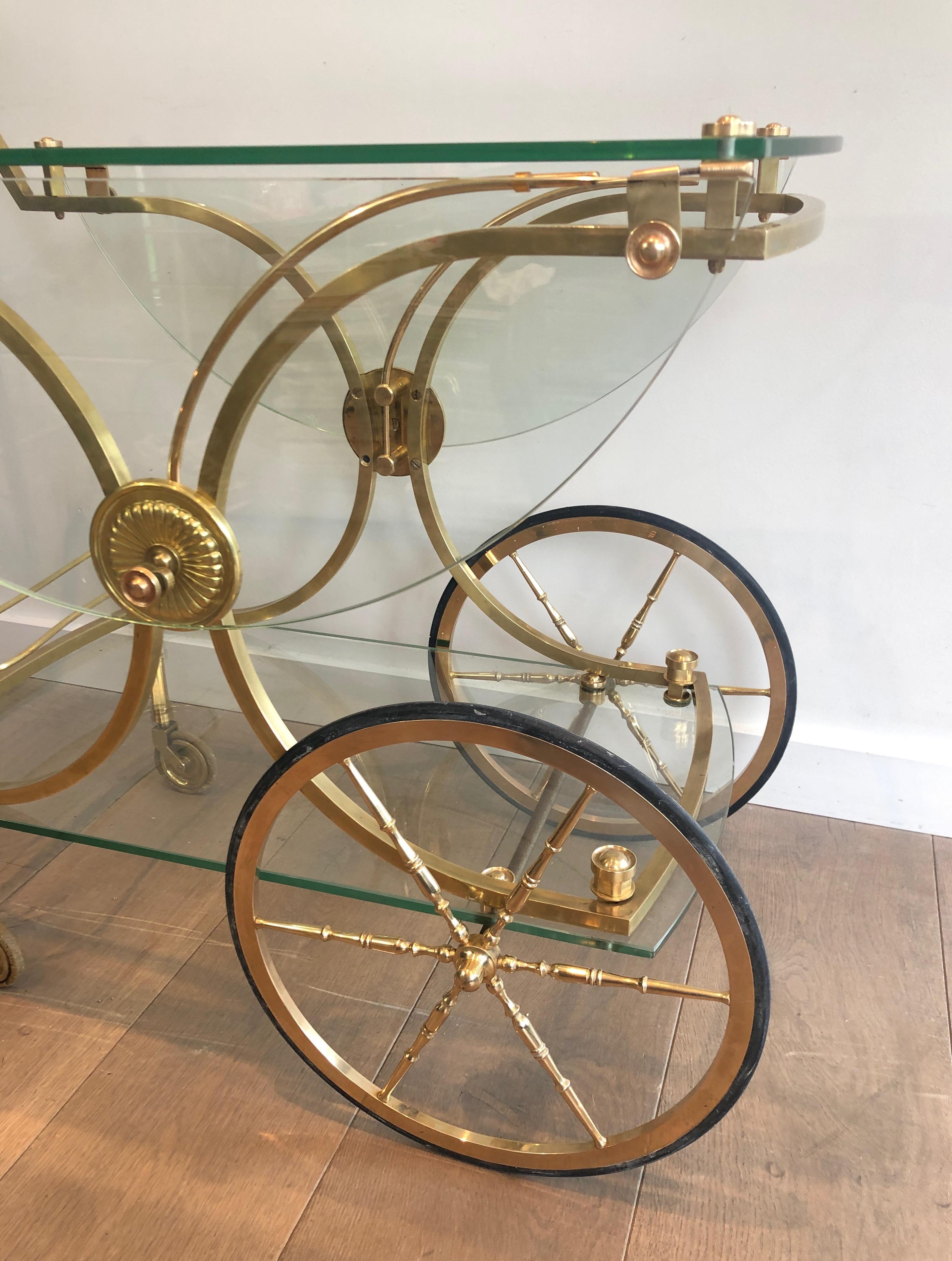 Maison Bagués, Rare Neoclassical Style Brass and Glass Drinks Trolley 12