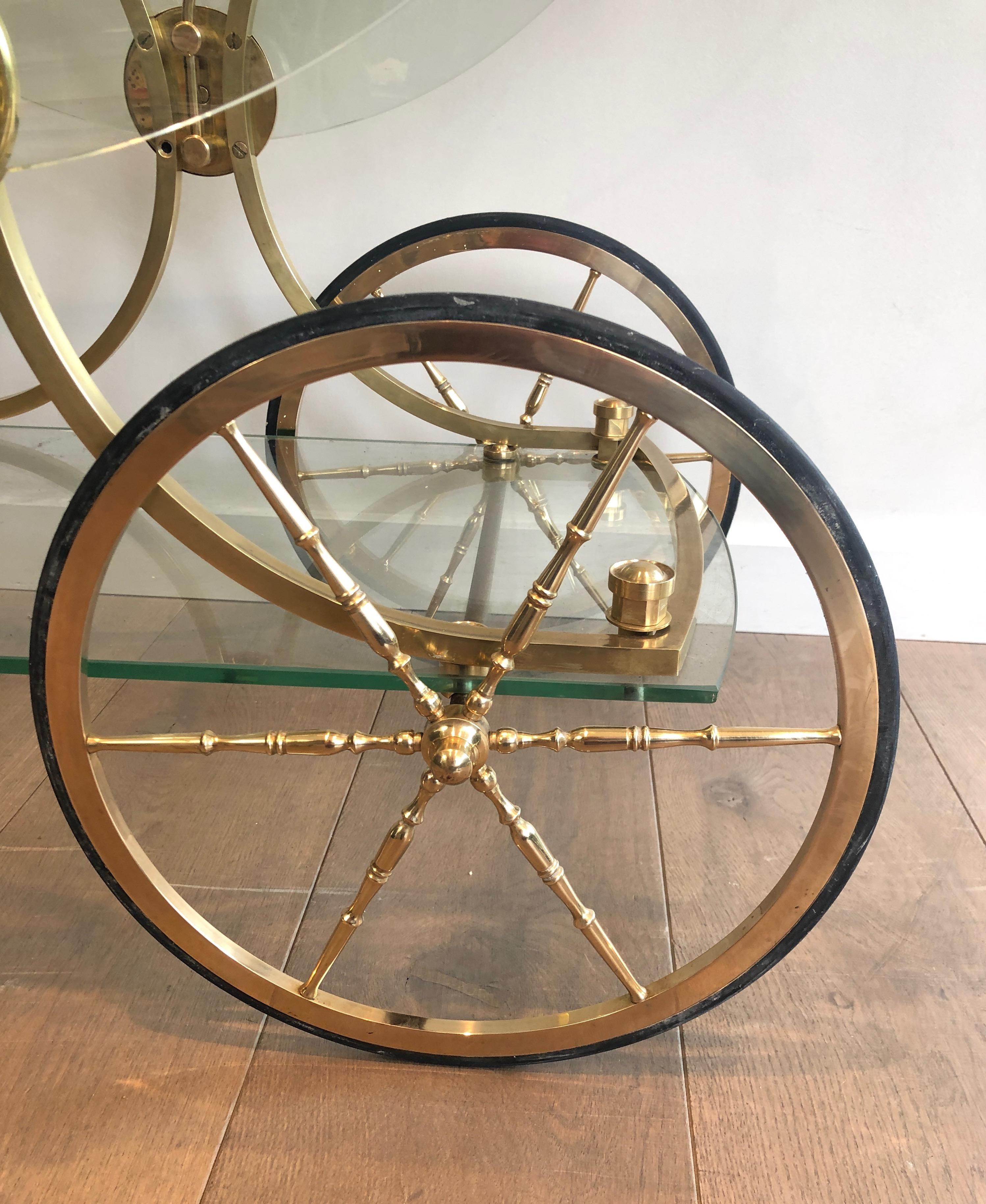 Maison Bagués, Rare Neoclassical Style Brass and Glass Drinks Trolley 13