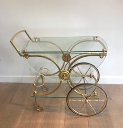 Maison Bagués, Rare Neoclassical Style Brass and Glass Drinks Trolley