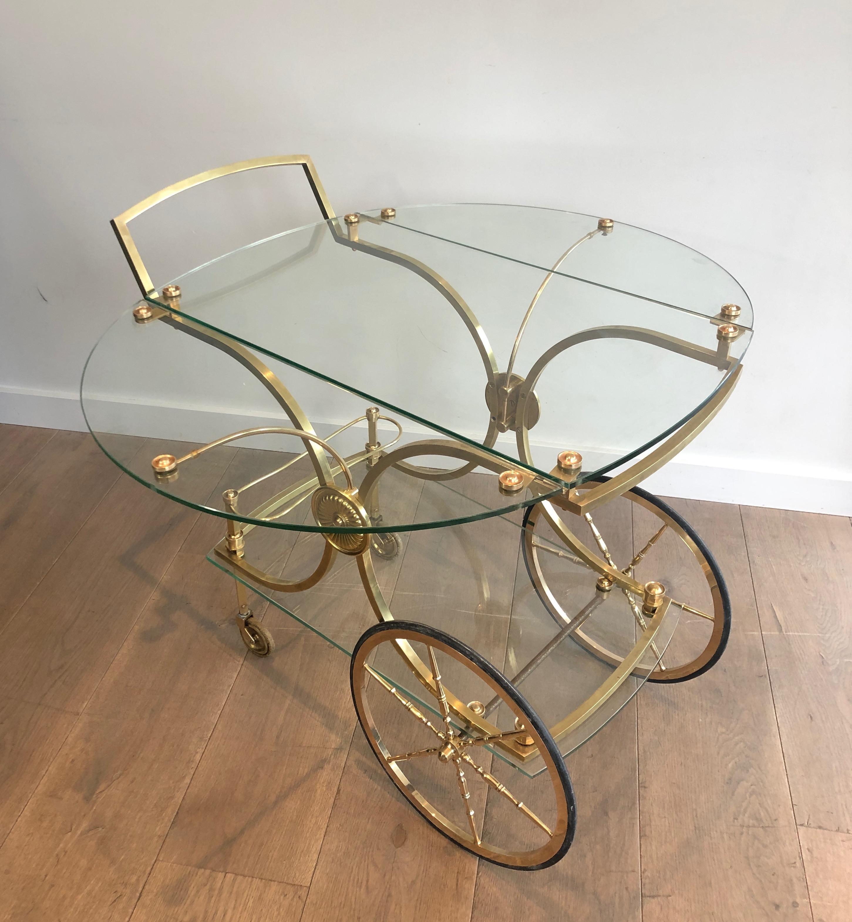 French Maison Bagués, Rare Neoclassical Style Brass and Glass Drinks Trolley