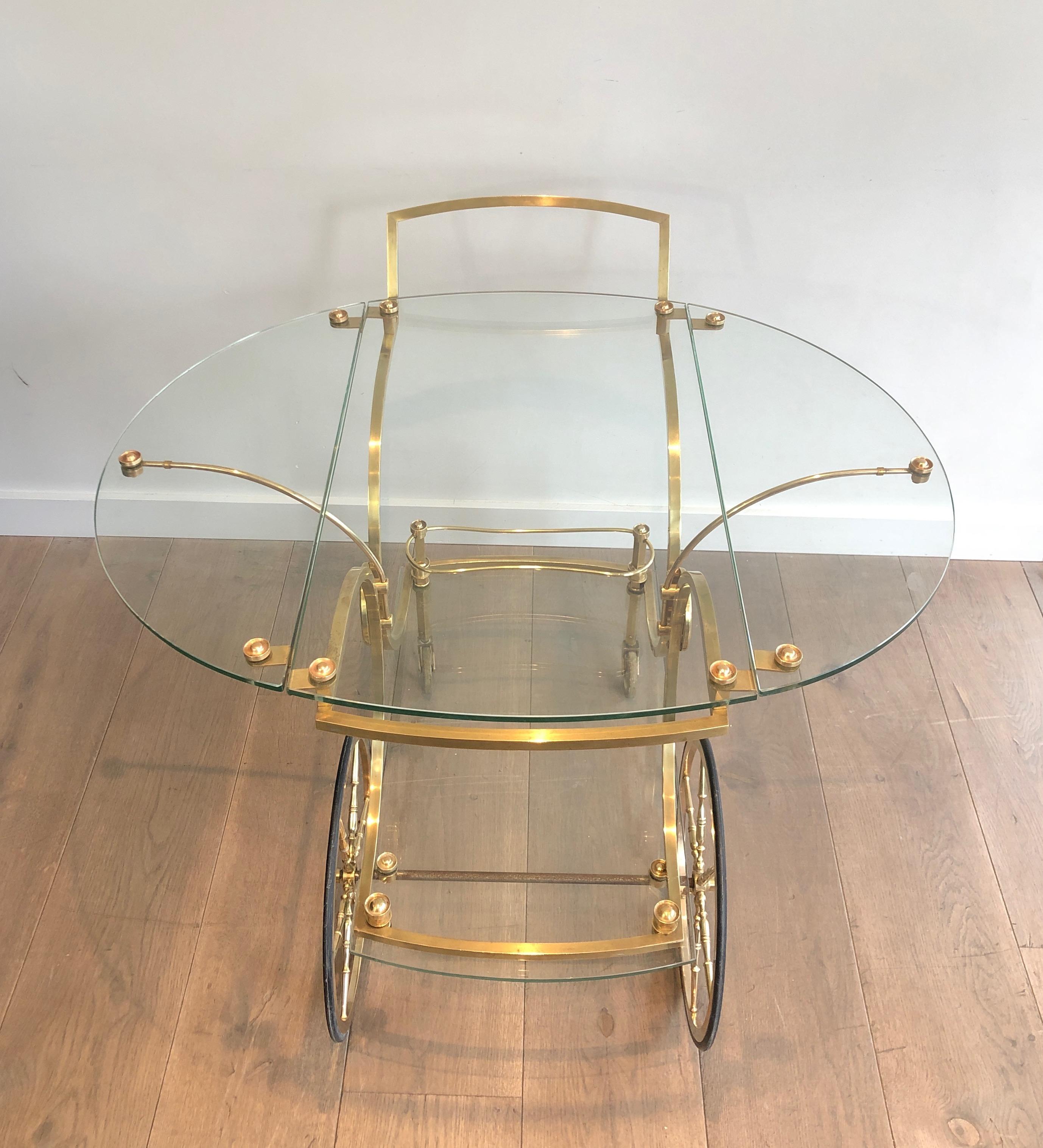 Mid-20th Century Maison Bagués, Rare Neoclassical Style Brass and Glass Drinks Trolley