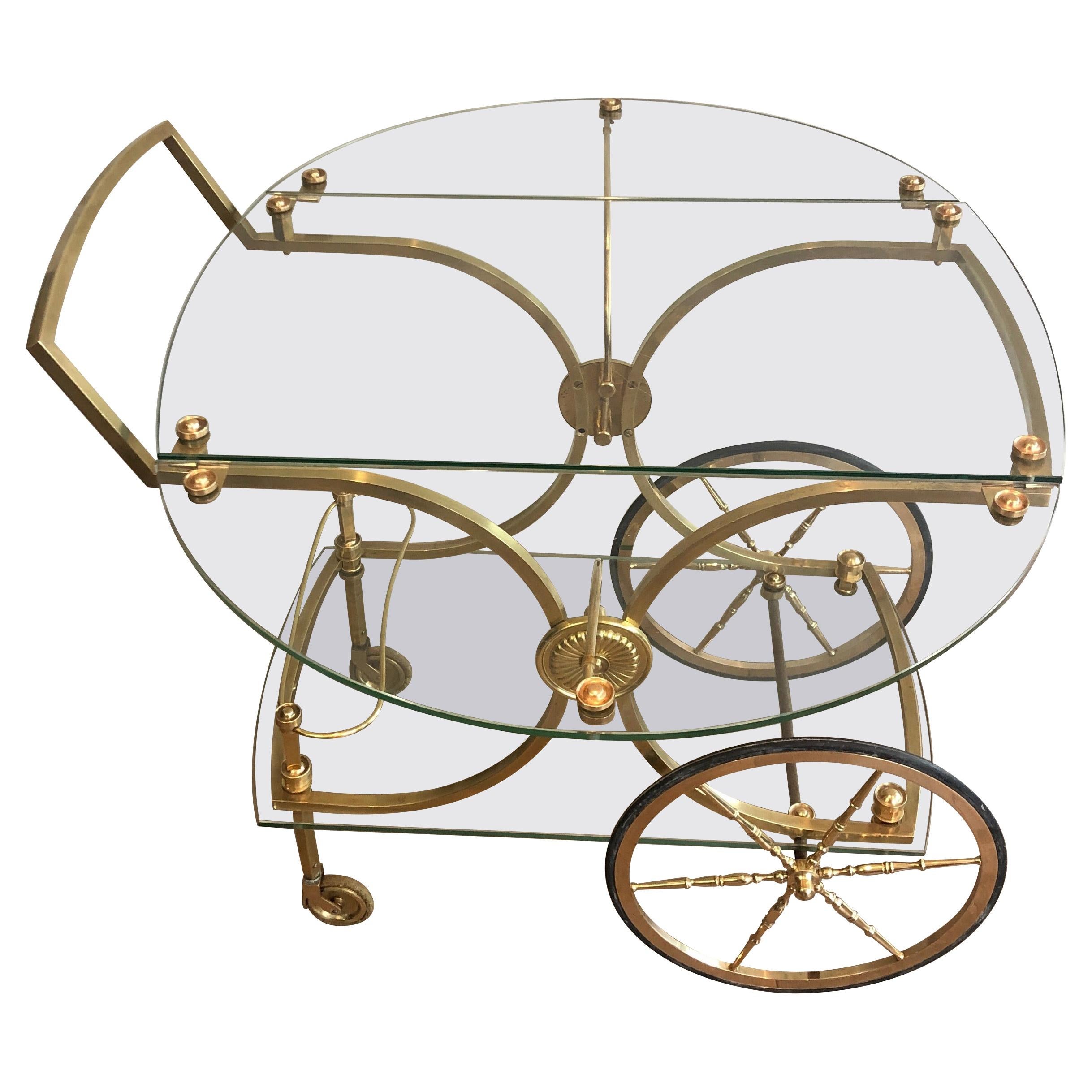 Maison Bagués, Rare Neoclassical Style Brass and Glass Drinks Trolley