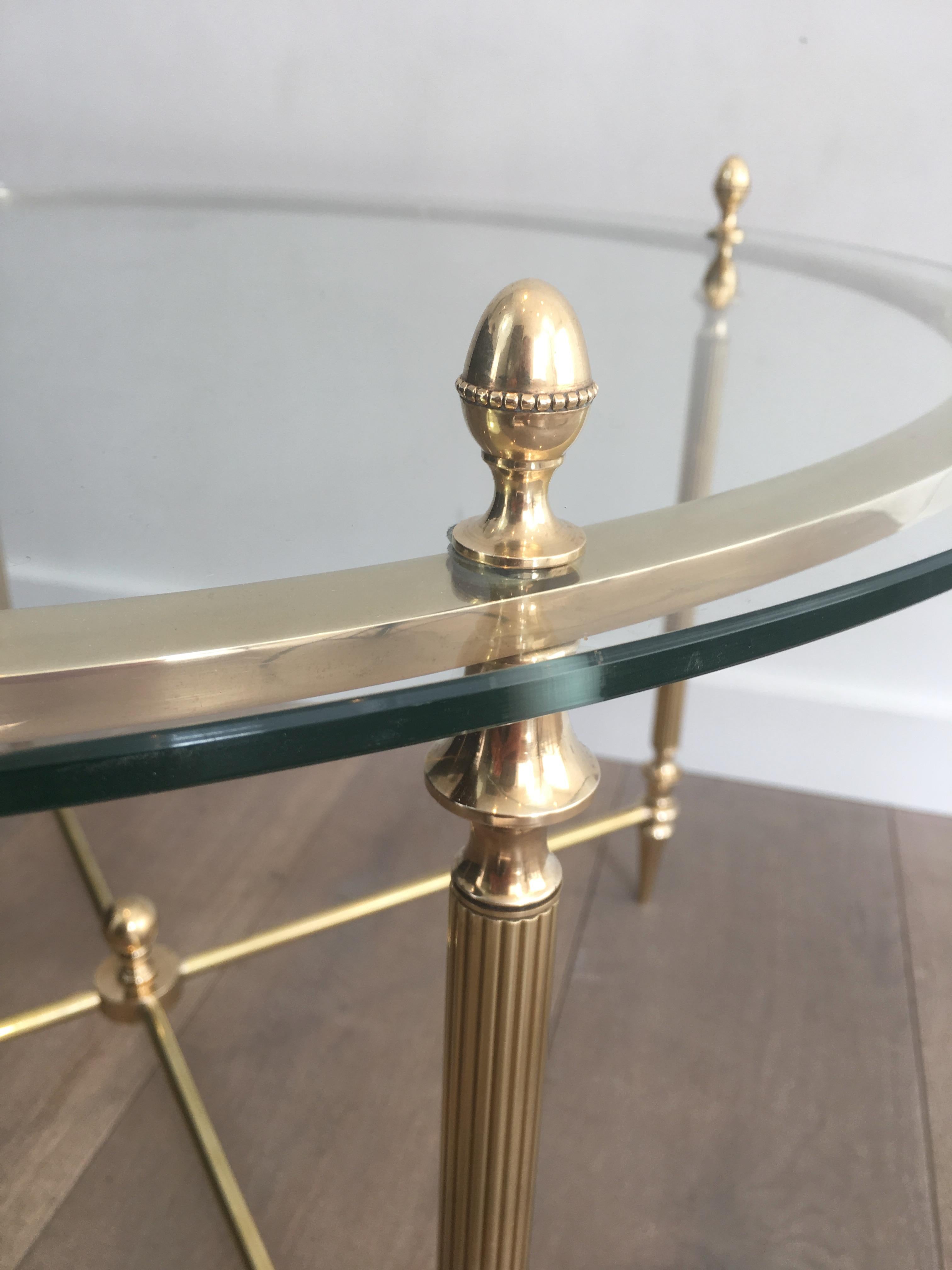 Maison Bagués, Rare Pair of Neoclassical Round Brass and Glass Side Tables For Sale 11