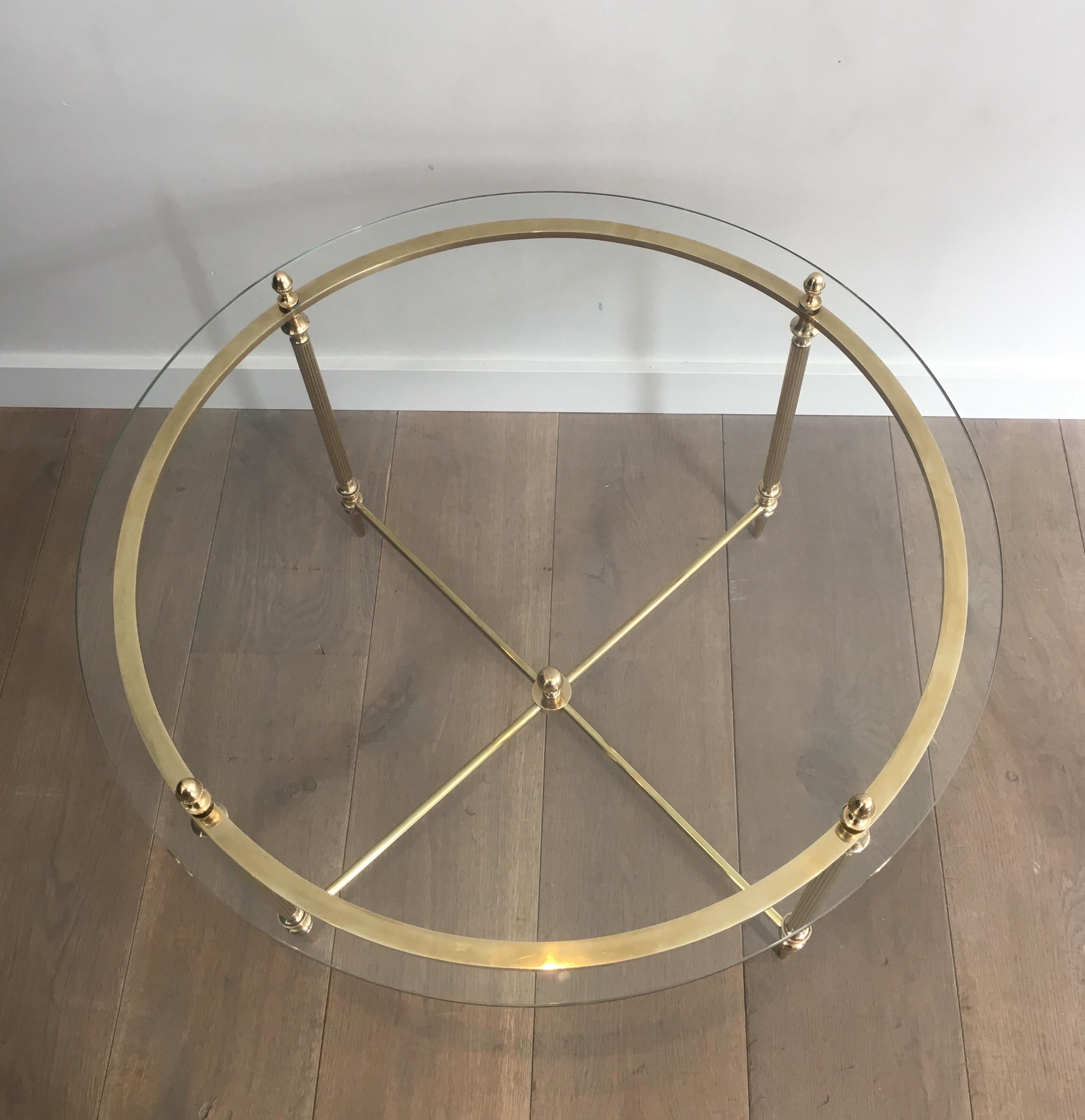 Maison Bagués, Rare Pair of Neoclassical Round Brass and Glass Side Tables For Sale 12