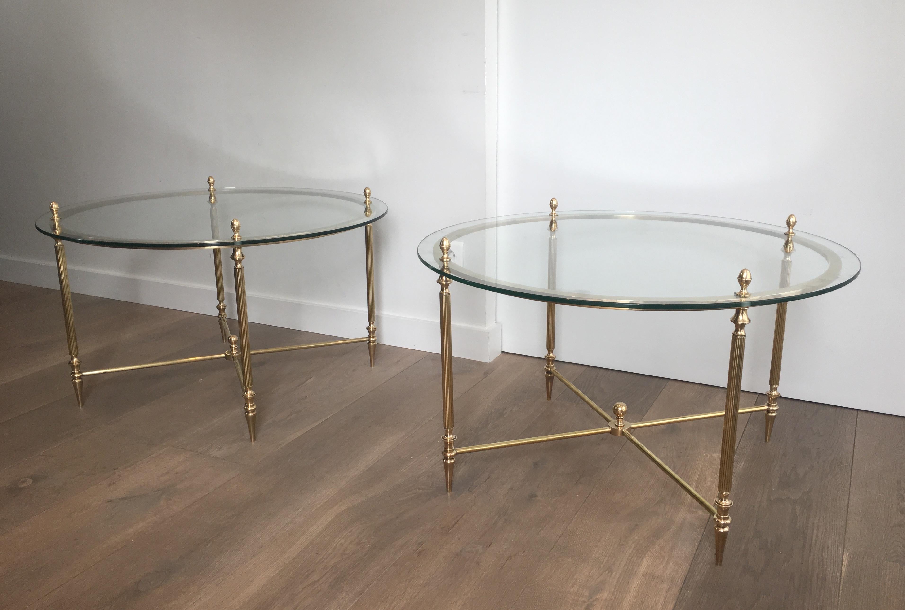 Maison Bagués, Rare Pair of Neoclassical Round Brass and Glass Side Tables For Sale 13