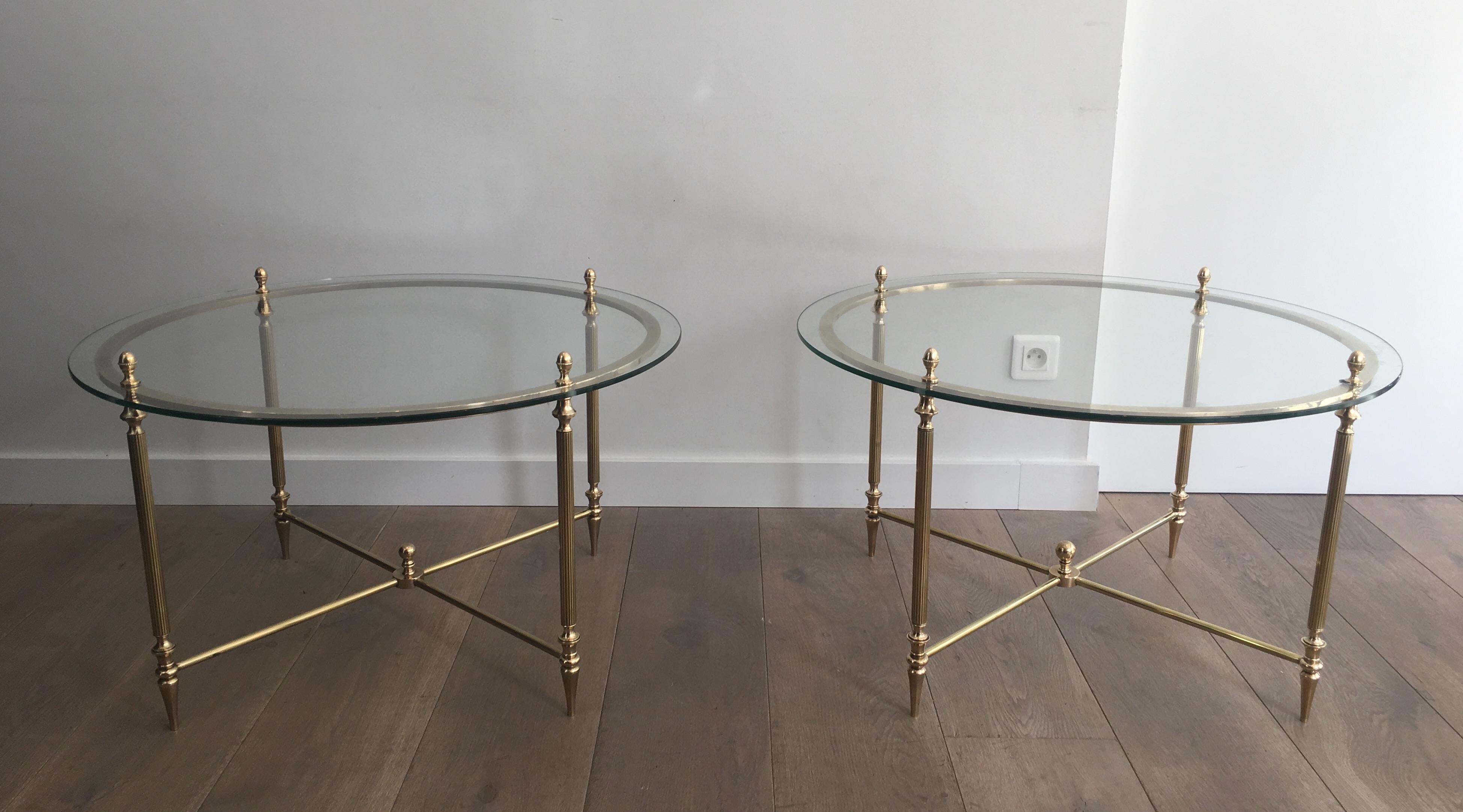 Maison Bagués, Rare Pair of Neoclassical Round Brass and Glass Side Tables For Sale 14
