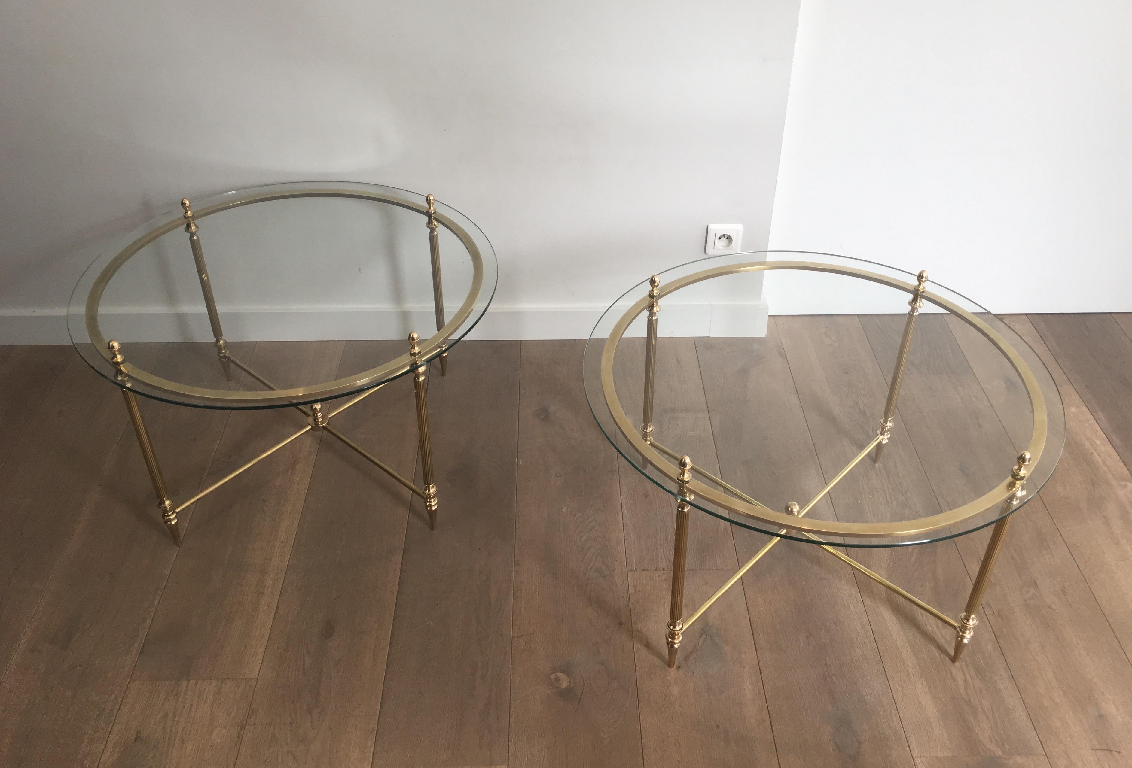 Maison Bagués, Rare Pair of Neoclassical Round Brass and Glass Side Tables For Sale 15