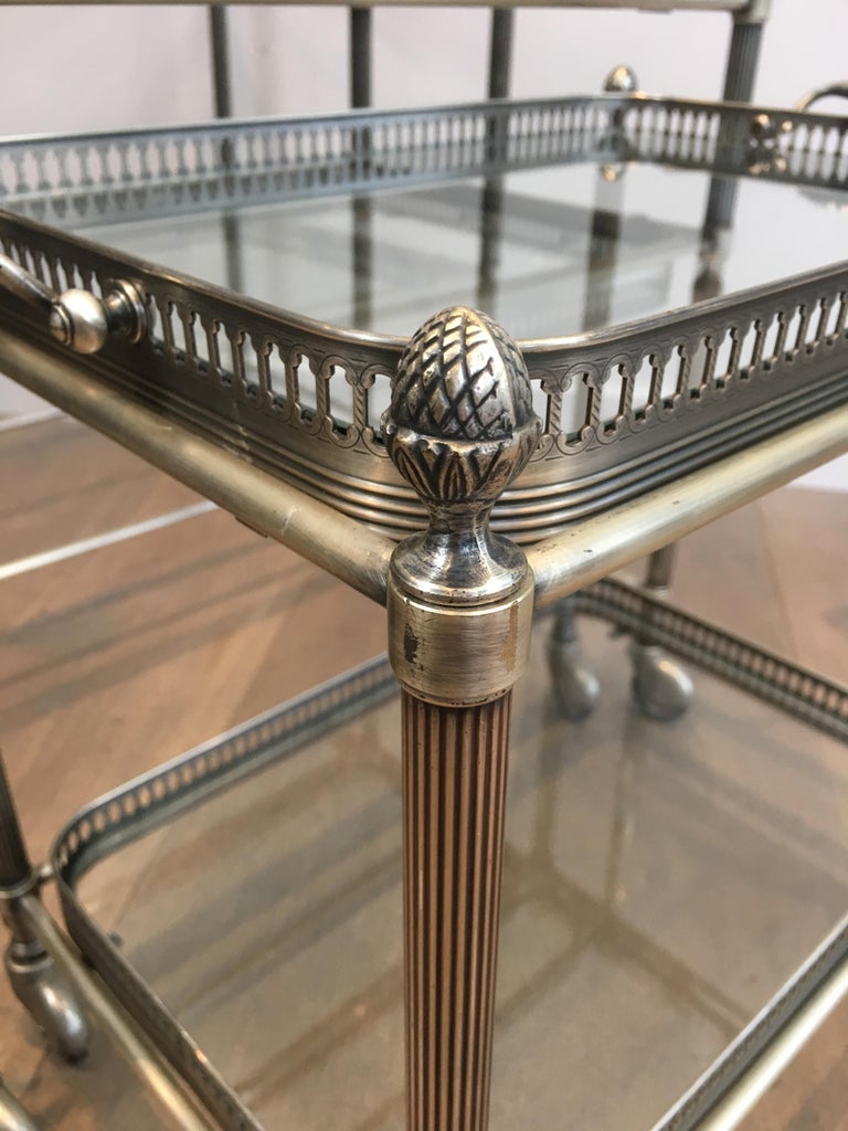 Maison Bagués, Rare Set of 3 Neoclassical Style Silvered Brass Nesting Tables For Sale 5