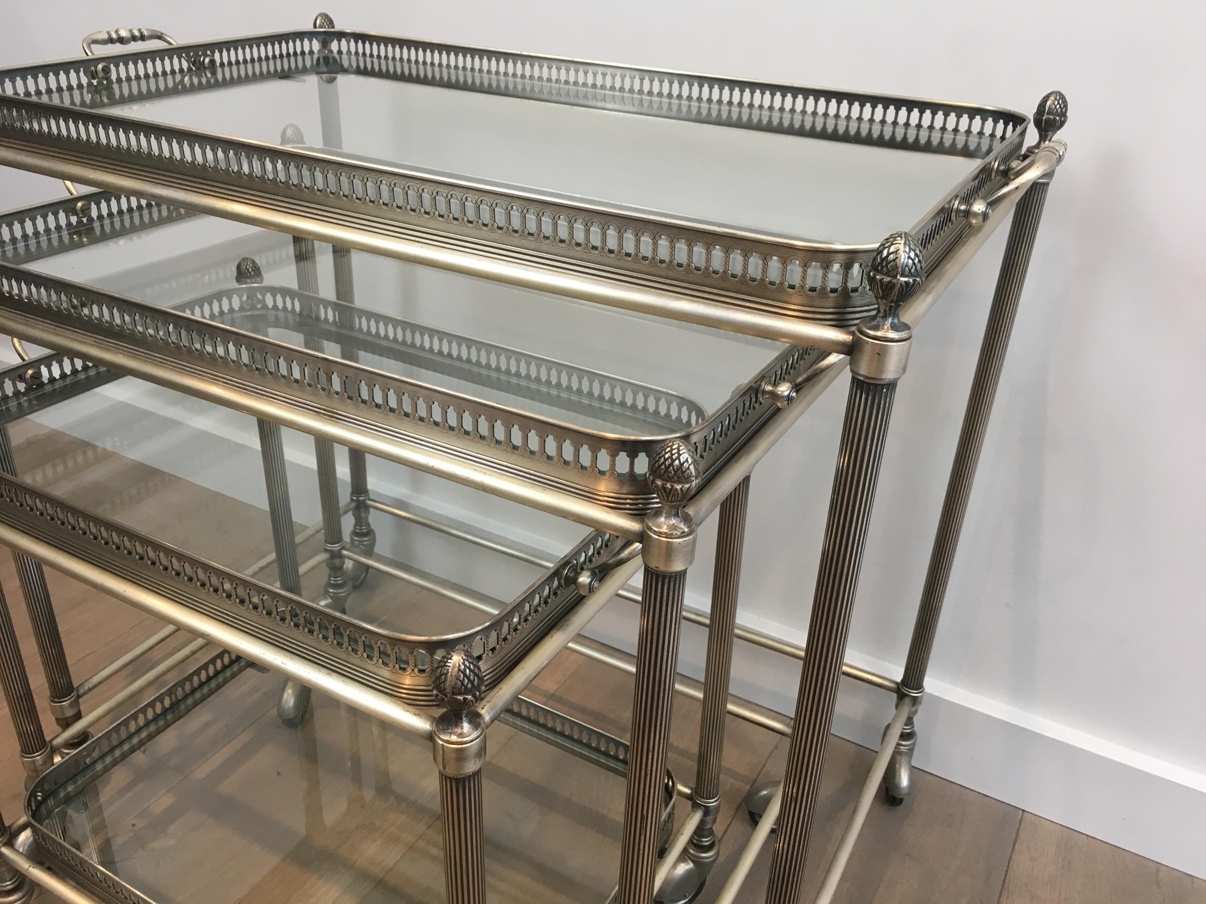Maison Bagués, Rare Set of 3 Neoclassical Style Silvered Brass Nesting Tables 8