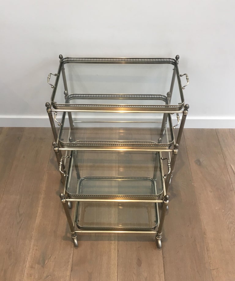 Maison Bagués, Rare Set of 3 Neoclassical Style Silvered Brass Nesting Tables For Sale 12