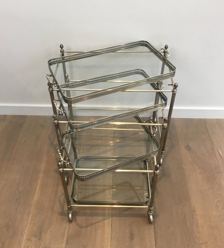 Maison Bagués, Rare Set of 3 Neoclassical Style Silvered Brass Nesting Tables For Sale 13