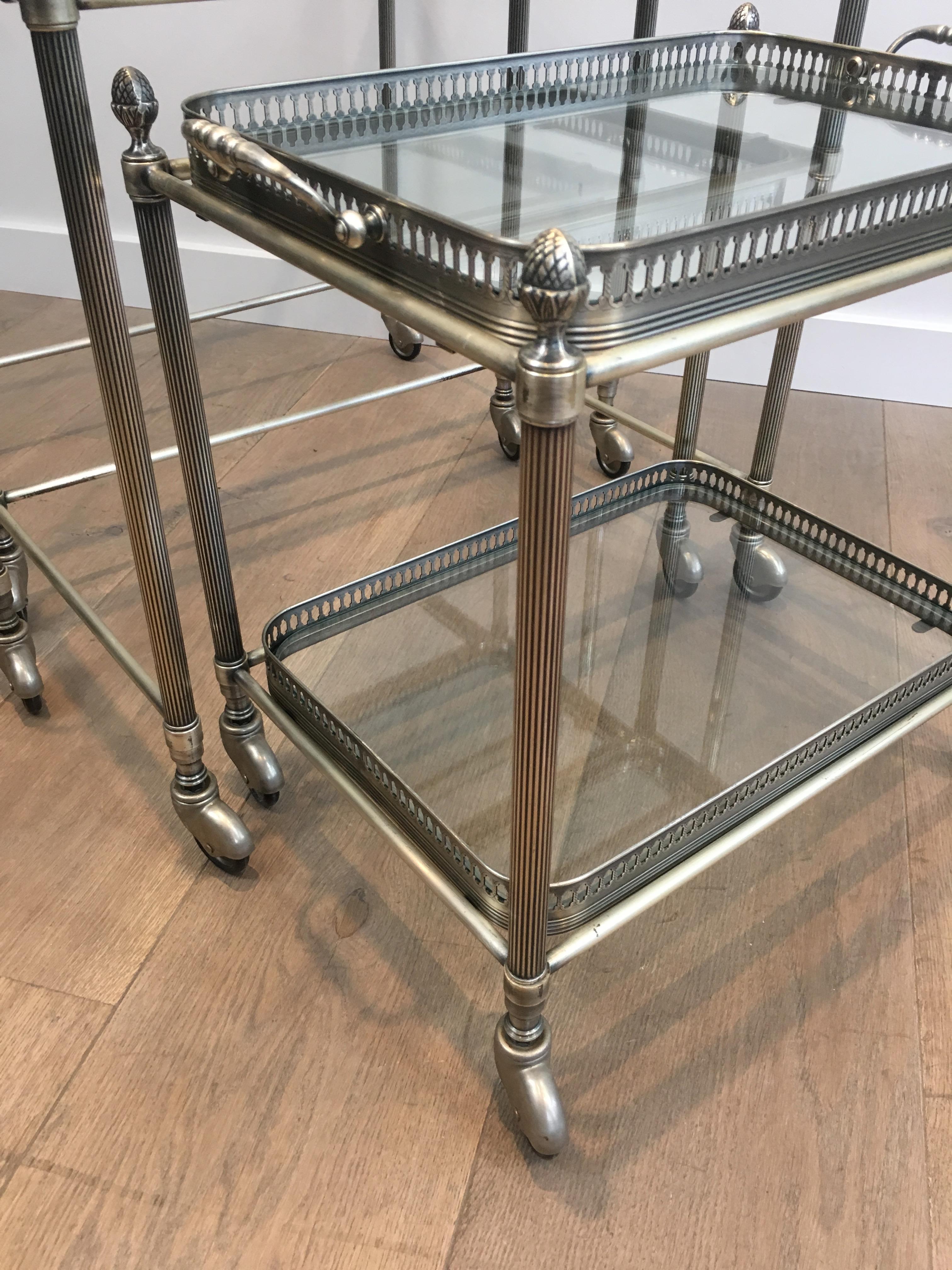 Maison Bagués, Rare Set of 3 Neoclassical Style Silvered Brass Nesting Tables 2