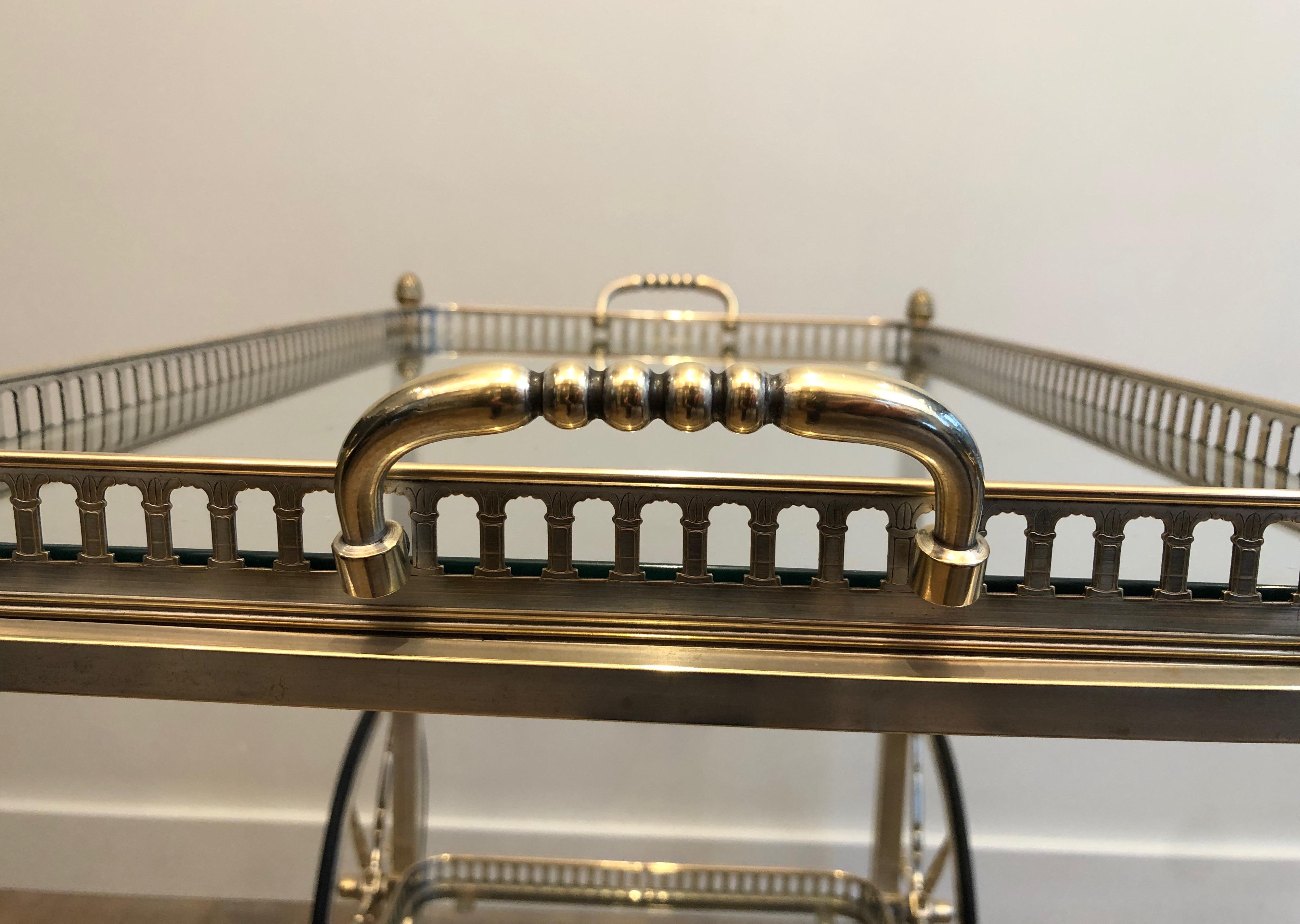 Maison Bagués. Rare Silvered on Brass Drinks Trolley. French. circa 1940 7