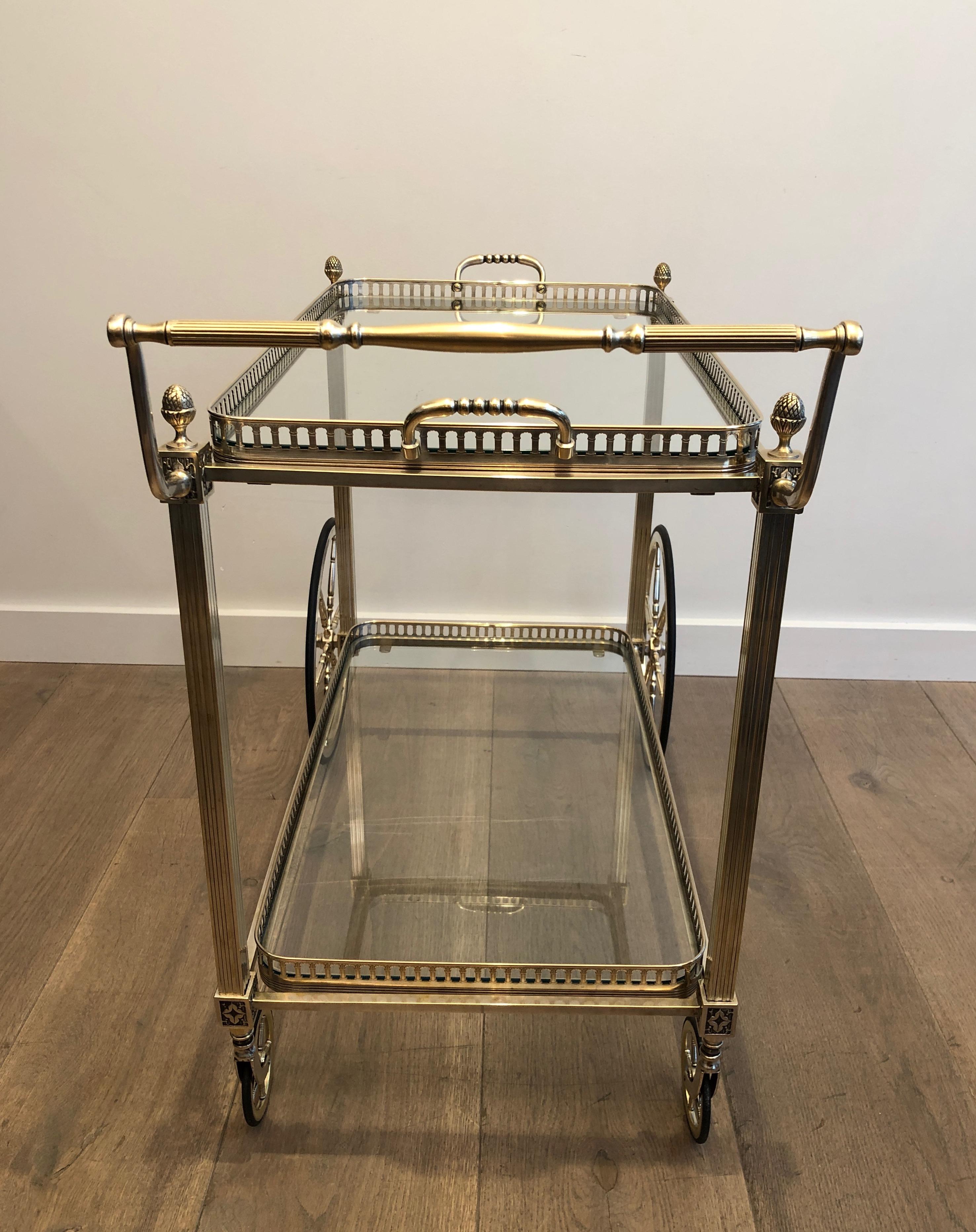 Maison Bagués. Rare Silvered on Brass Drinks Trolley. French. circa 1940 13