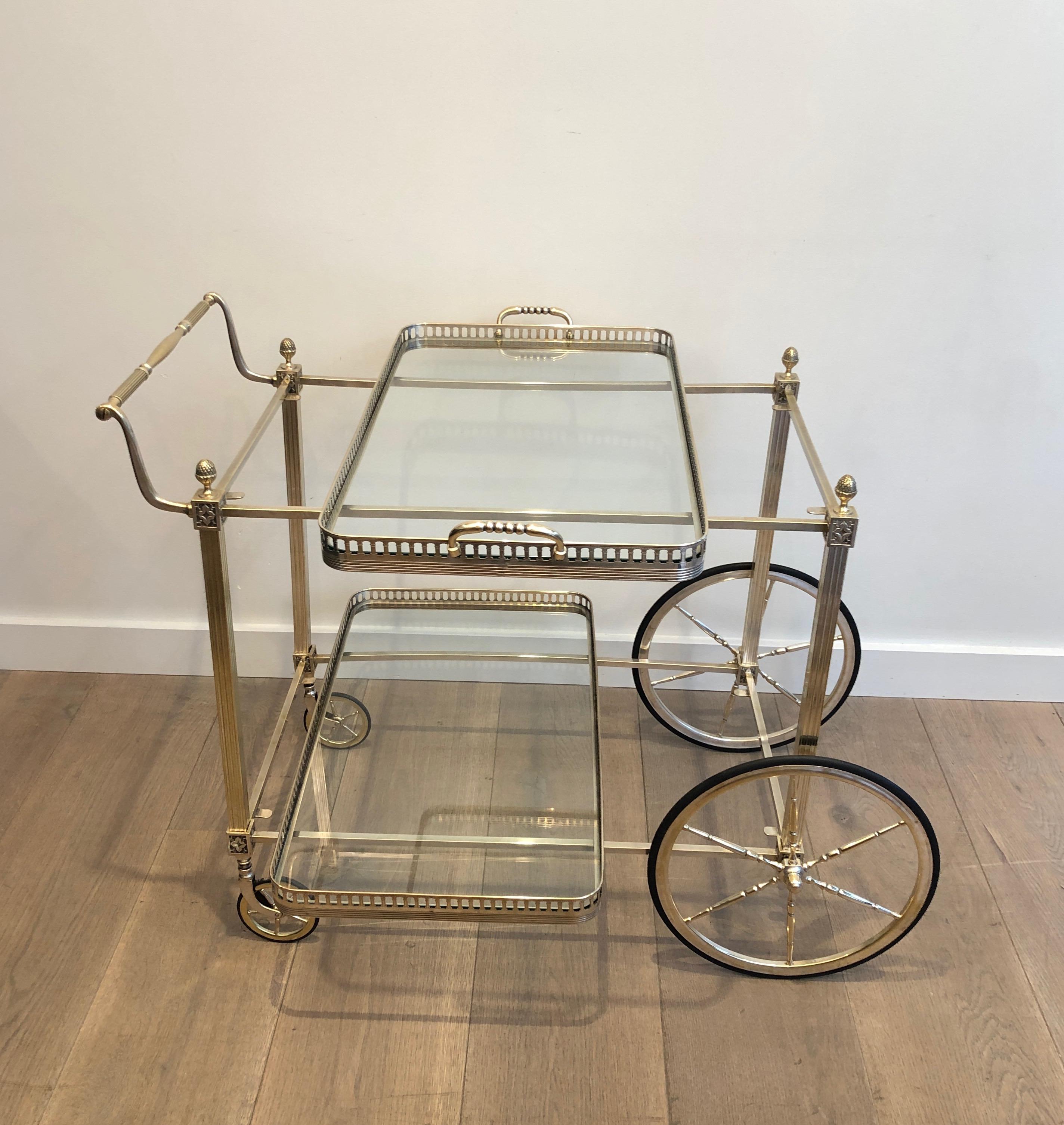 Maison Bagués. Rare Silvered on Brass Drinks Trolley. French. circa 1940 14
