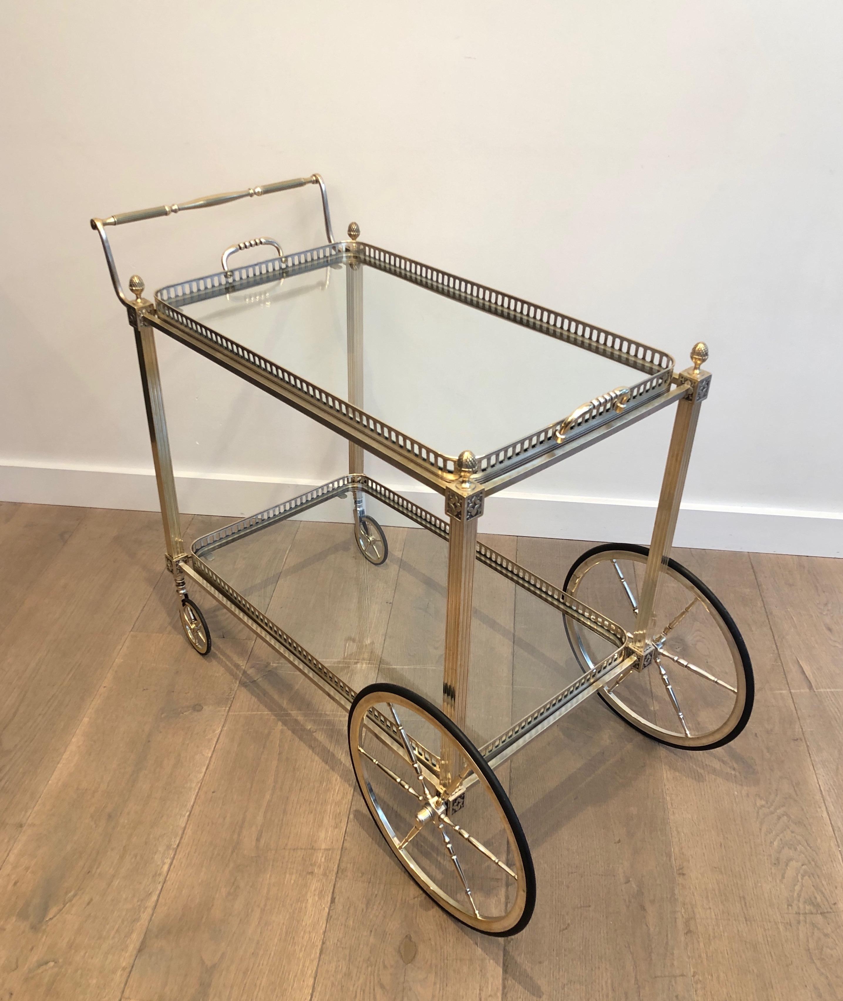 Maison Bagués. Rare Silvered on Brass Drinks Trolley. French. circa 1940 15