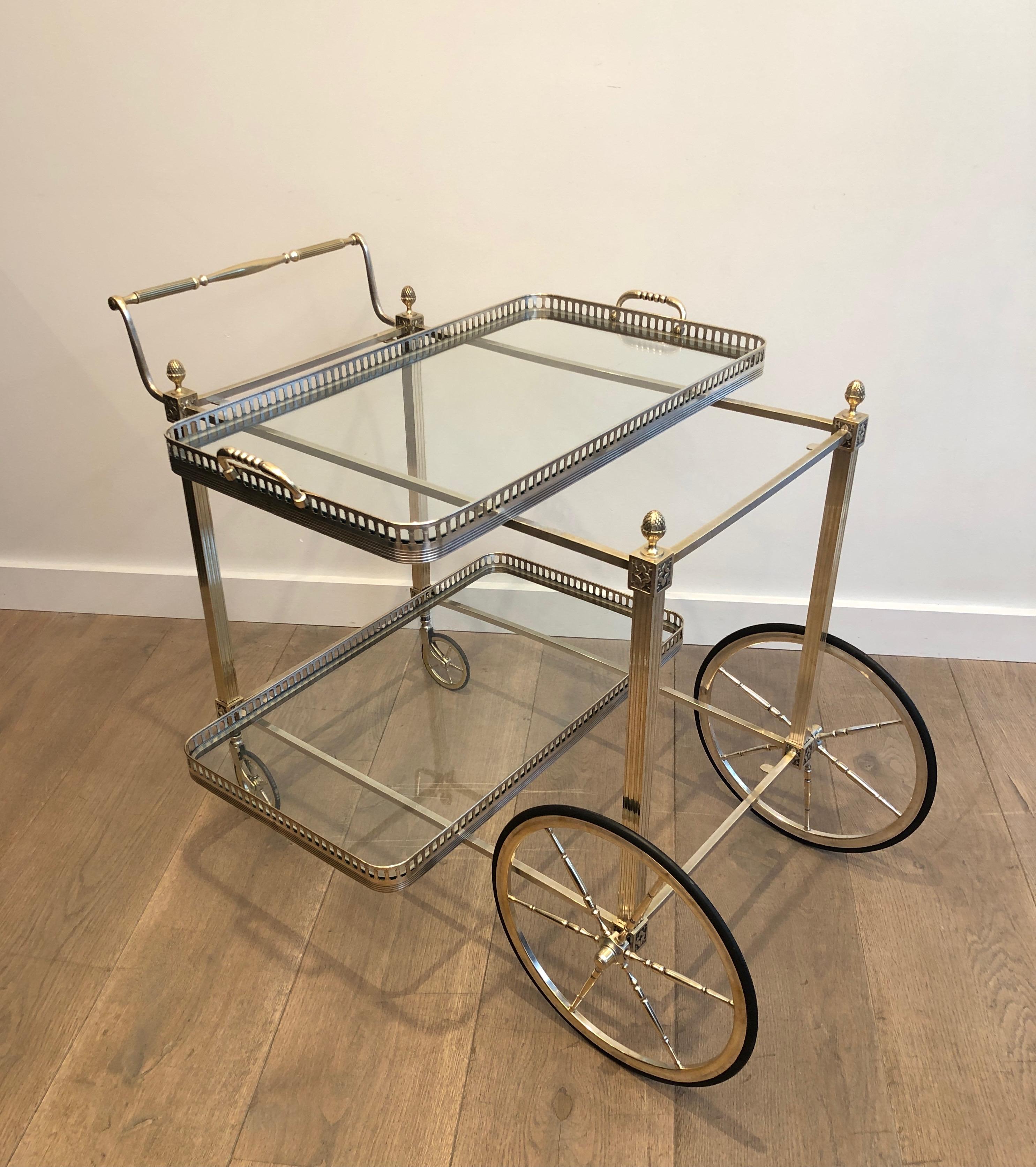 Neoclassical Maison Bagués. Rare Silvered on Brass Drinks Trolley. French. circa 1940