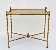 Maison Bagués Rectangular Faux Bamboo Side Table Cross Base Neoclassical, 1960