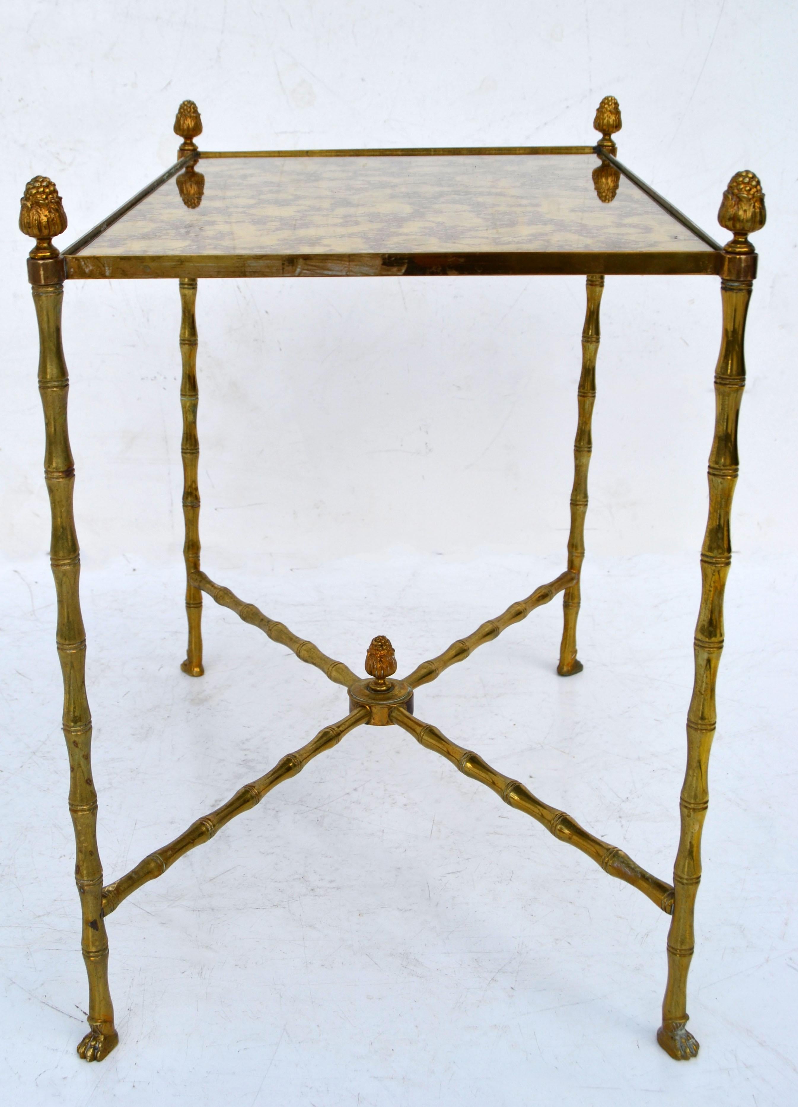 French Maison Bagués Rectangular Faux Bamboo Side Table Cross Base Neoclassical, 1960