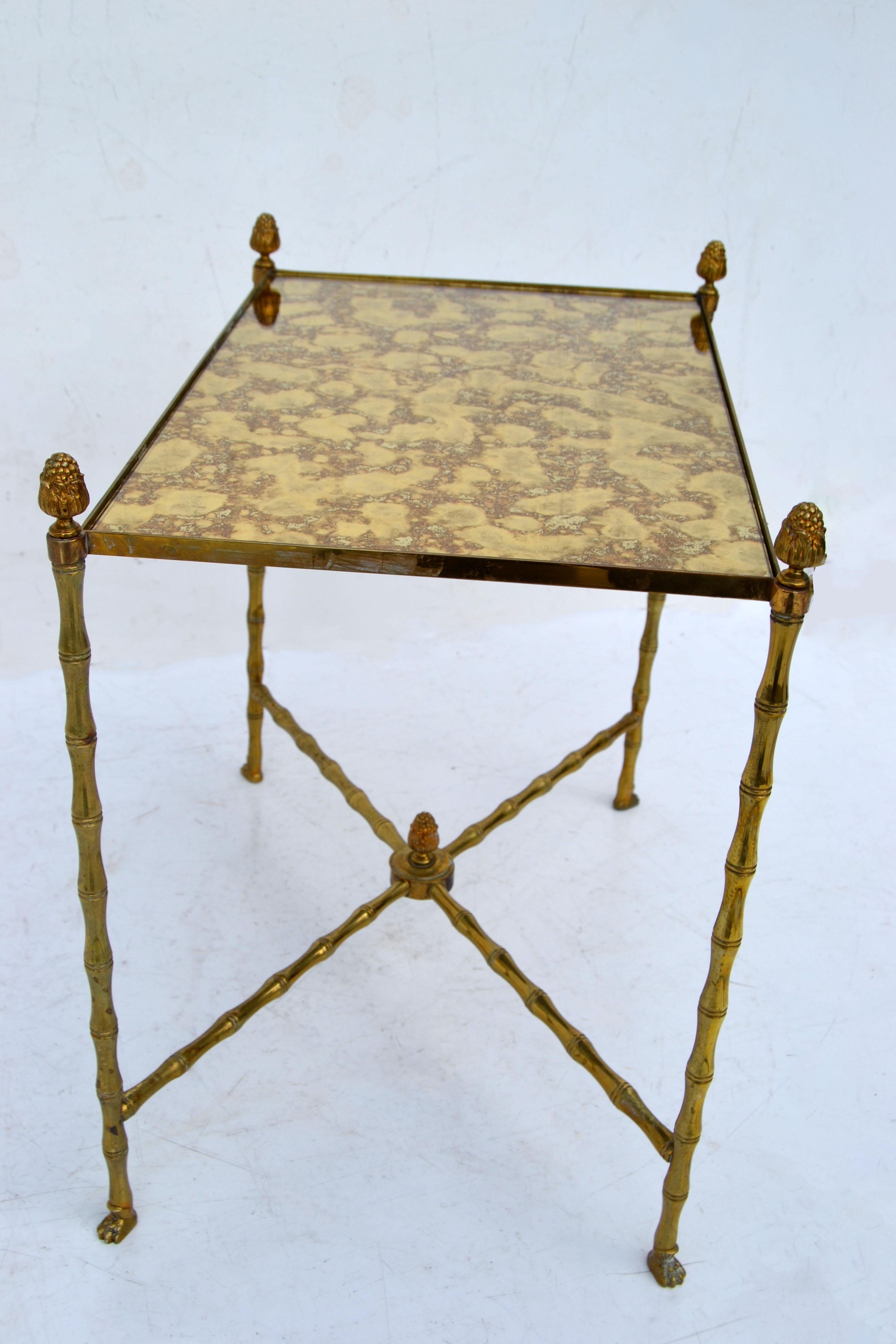 Maison Bagués Rectangular Faux Bamboo Side Table Cross Base Neoclassical, 1960 In Good Condition In Miami, FL
