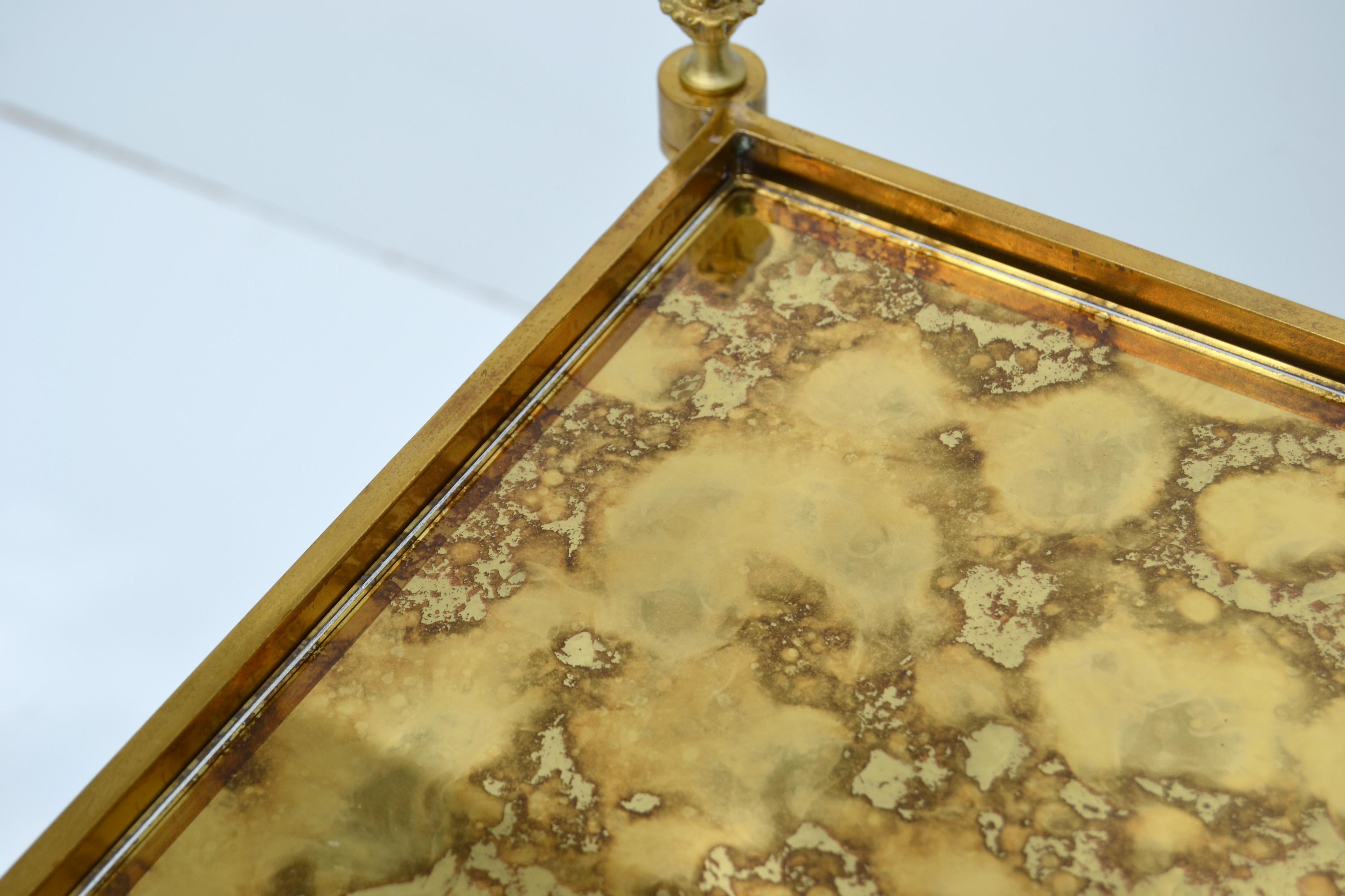 Maison Bagués Rectangular Side Table Cross Base Cloudy Mirror Top Neoclassical 4