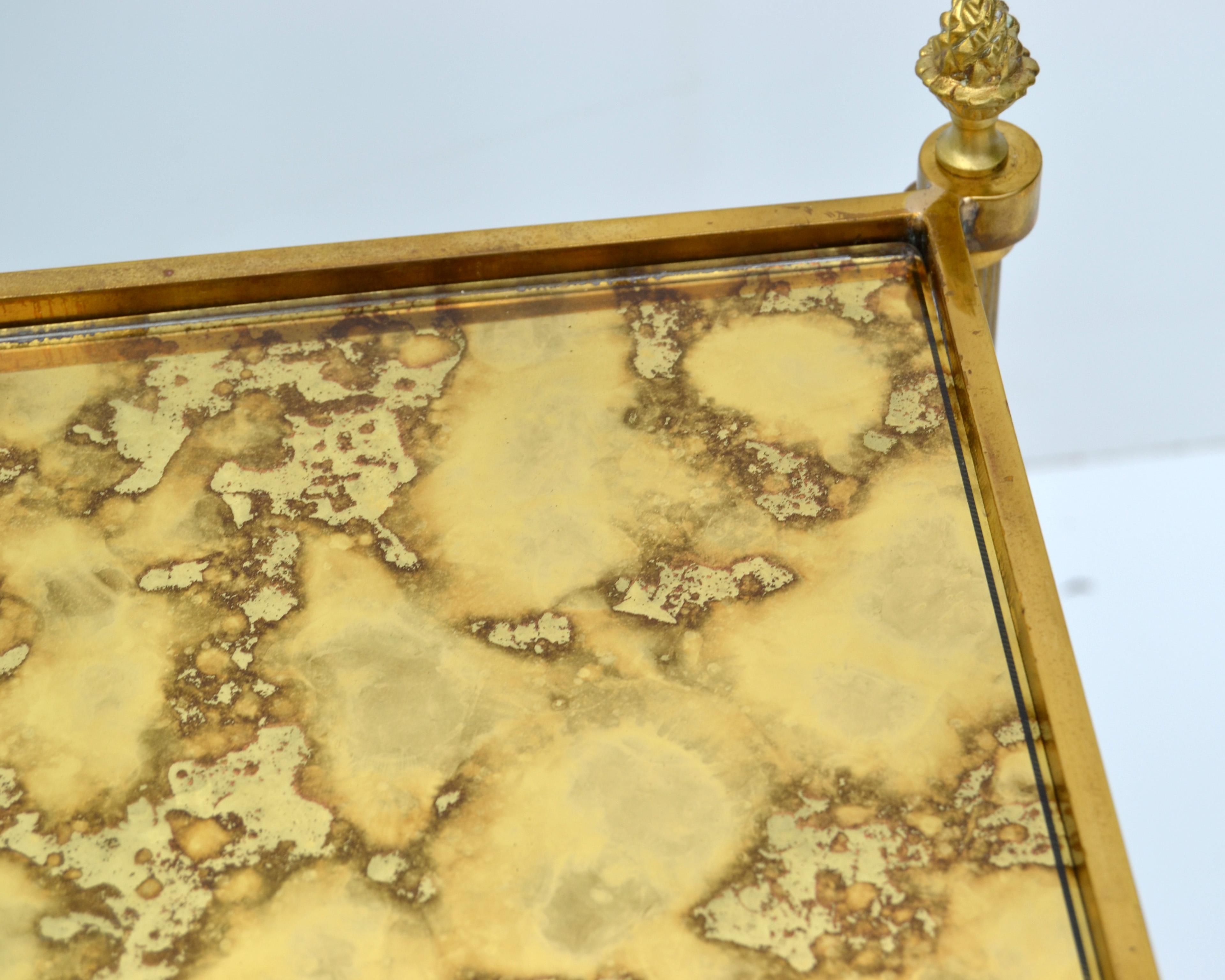 Maison Bagués Rectangular Side Table Cross Base Cloudy Mirror Top Neoclassical 5