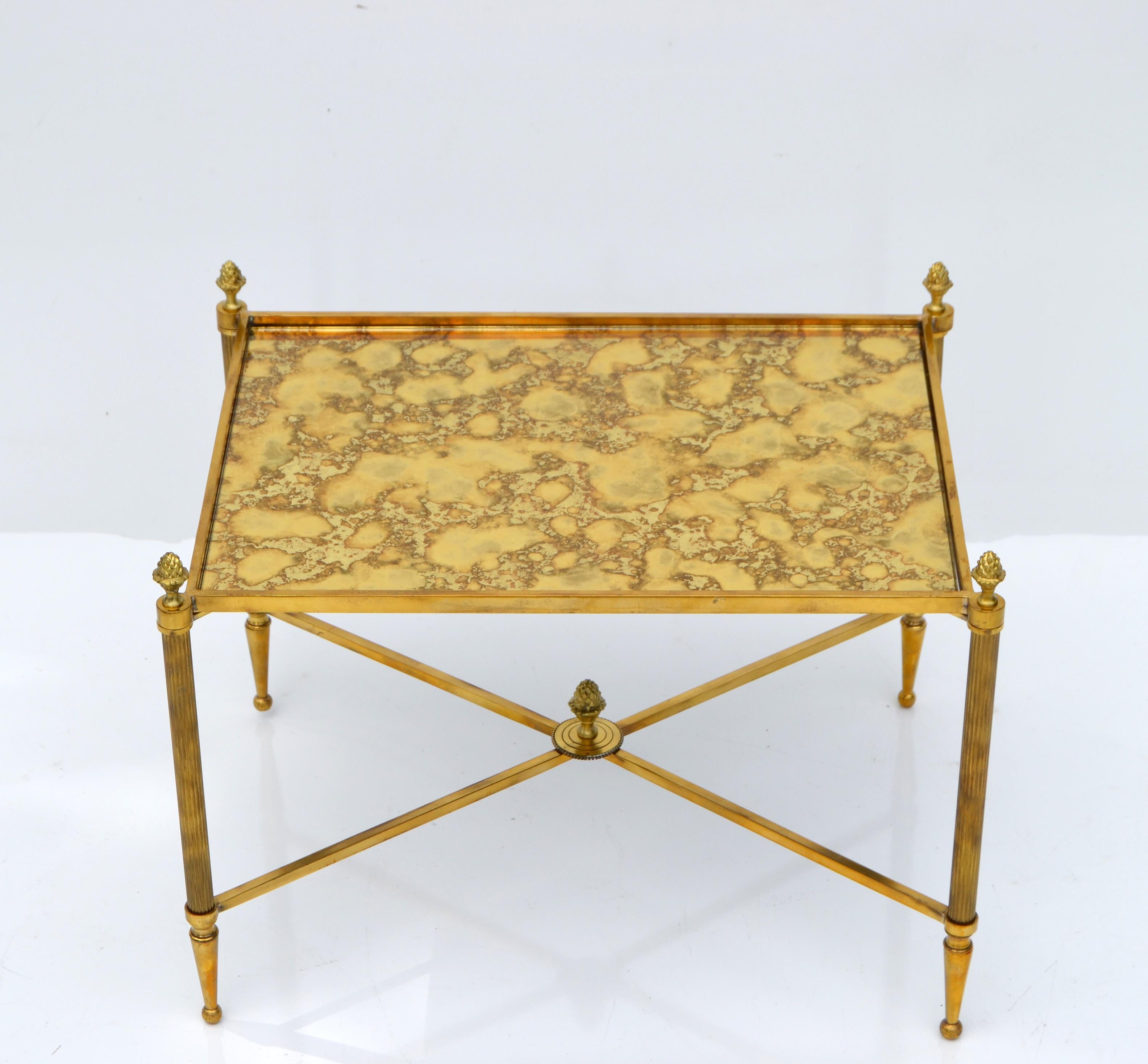 Maison Bagués Rectangular Side Table Cross Base Cloudy Mirror Top Neoclassical 6