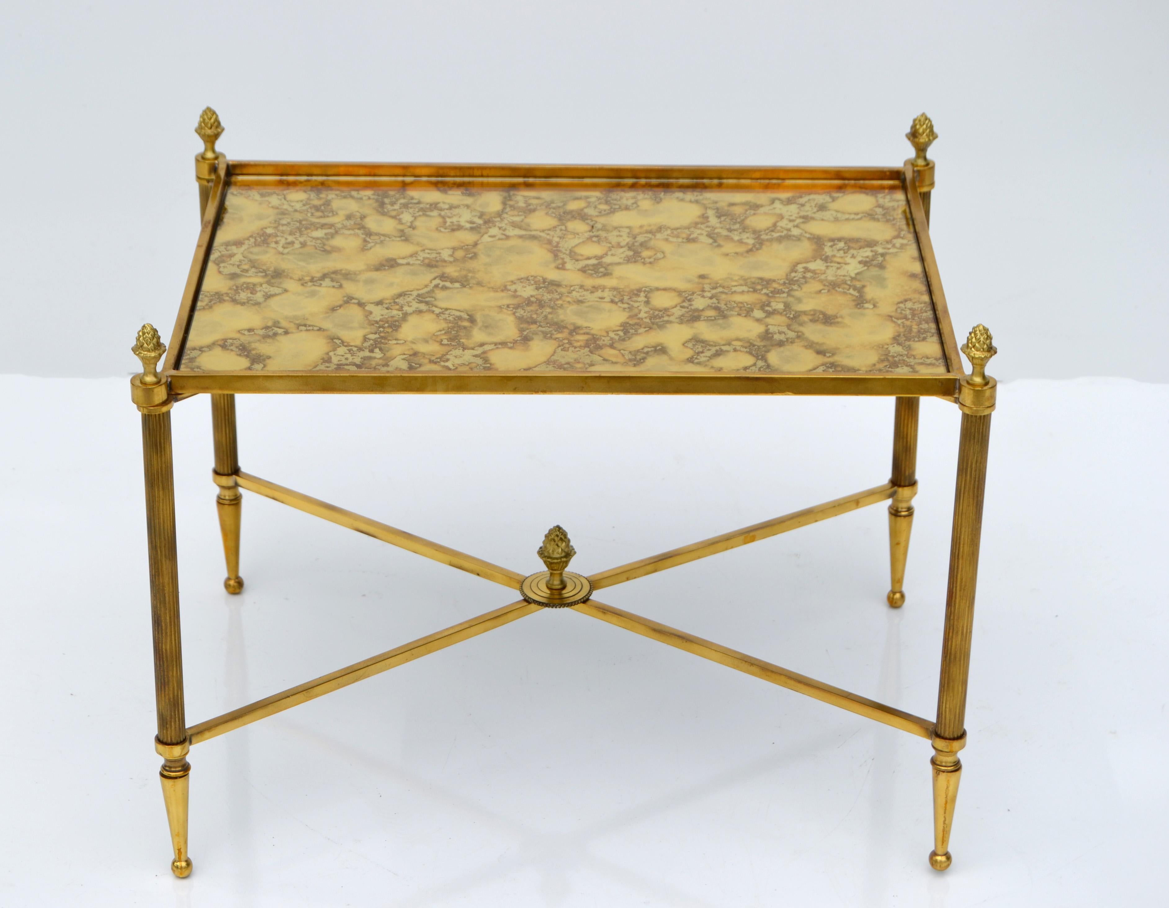 Maison Bagués Rectangular Side Table Cross Base Cloudy Mirror Top Neoclassical 7