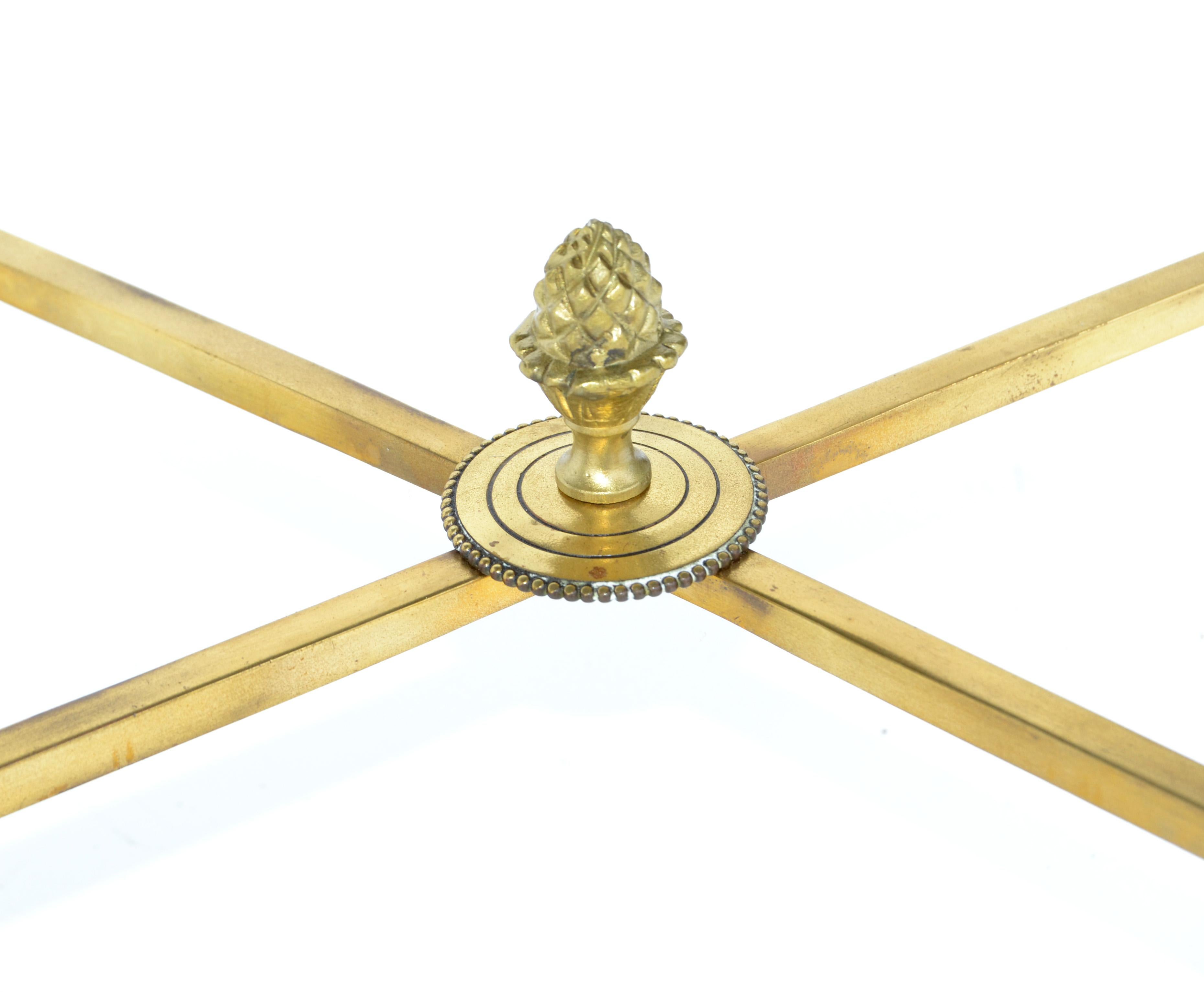 Mid-20th Century Maison Bagués Rectangular Side Table Cross Base Cloudy Mirror Top Neoclassical