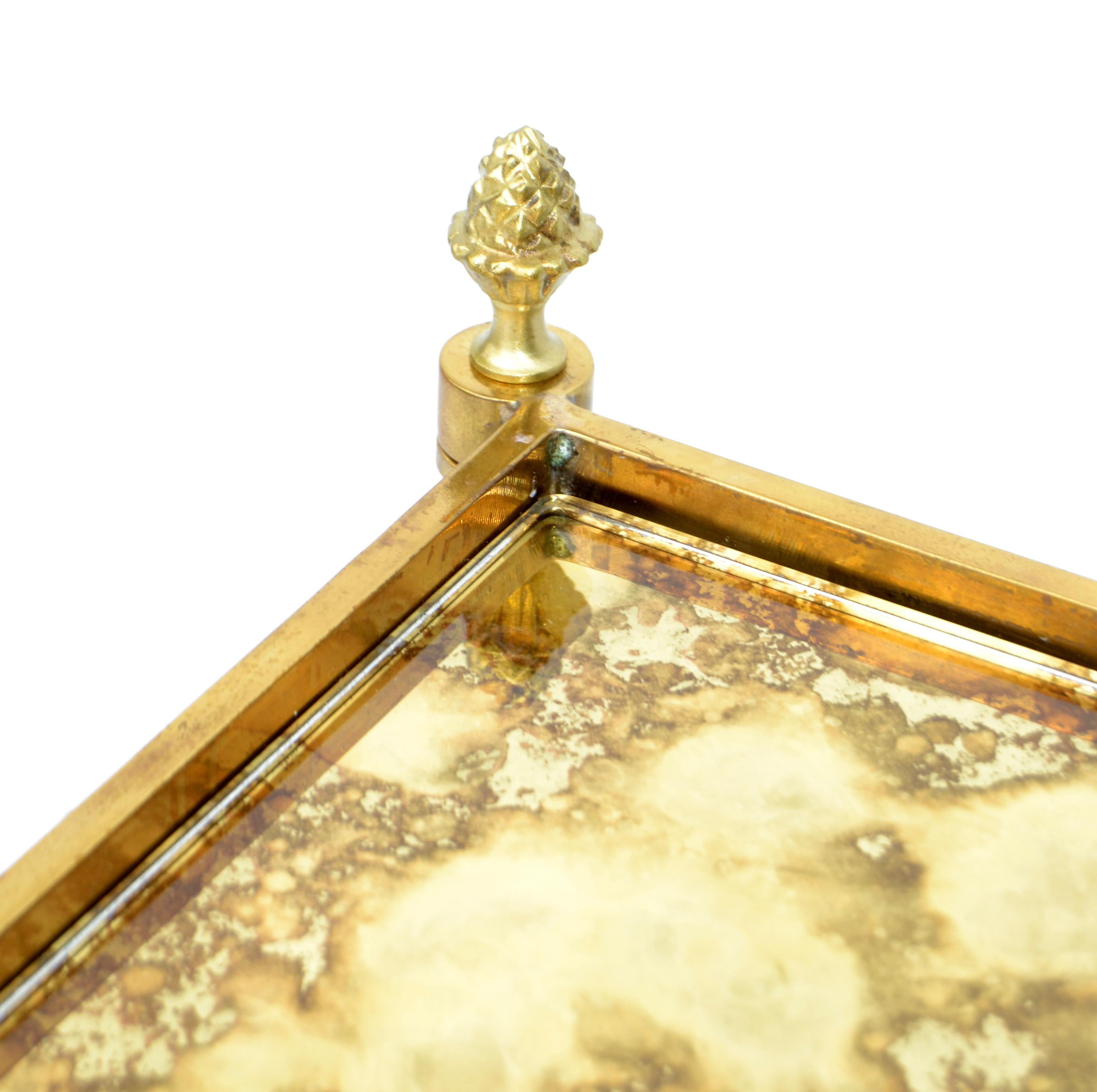 Brass Maison Bagués Rectangular Side Table Cross Base Cloudy Mirror Top Neoclassical